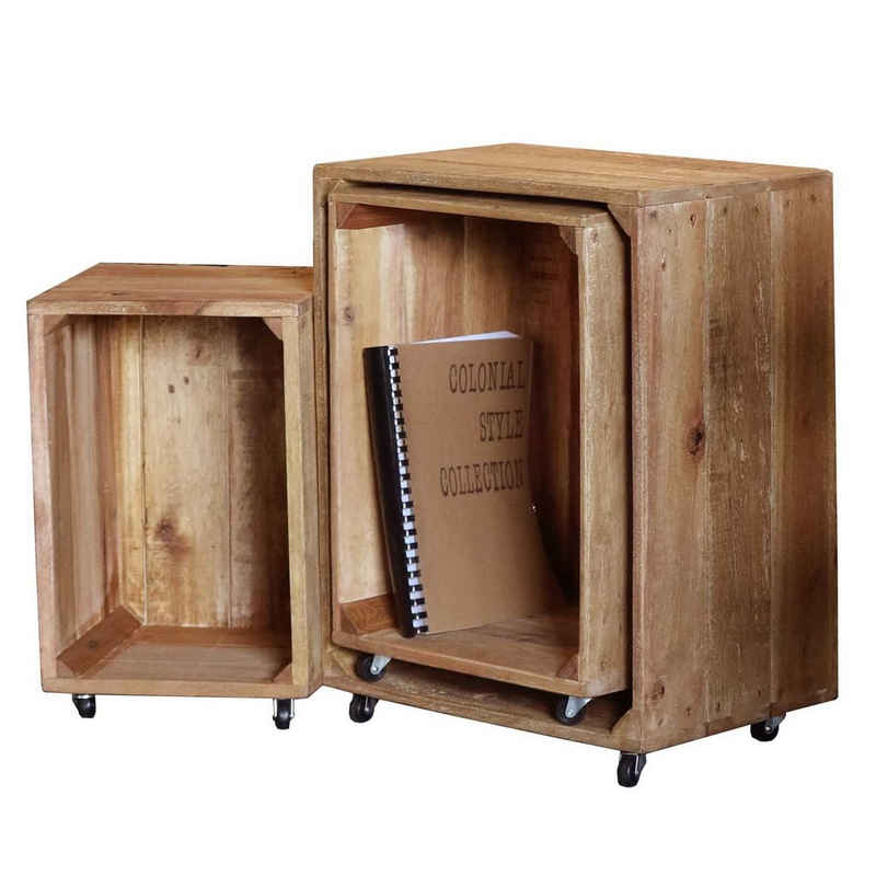 Casa Moro Aufbewahrungsbox Holz Box Renzo 3er Set mit Rollen Holzblumenkiste Holzbox, handgefertigt aus recyceltem Teak Holz gefertigt