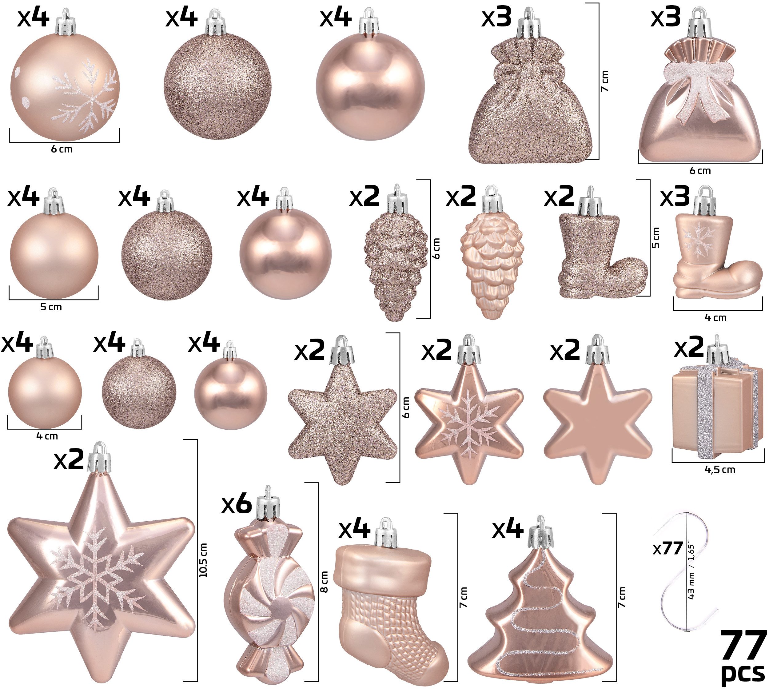 BRUBAKER Weihnachtsbaumkugel 77-teiliges Weihnachtskugel-Set, Christbaumschmuck aus Kunststoff, Weihnachtsdekoration Baumkugeln