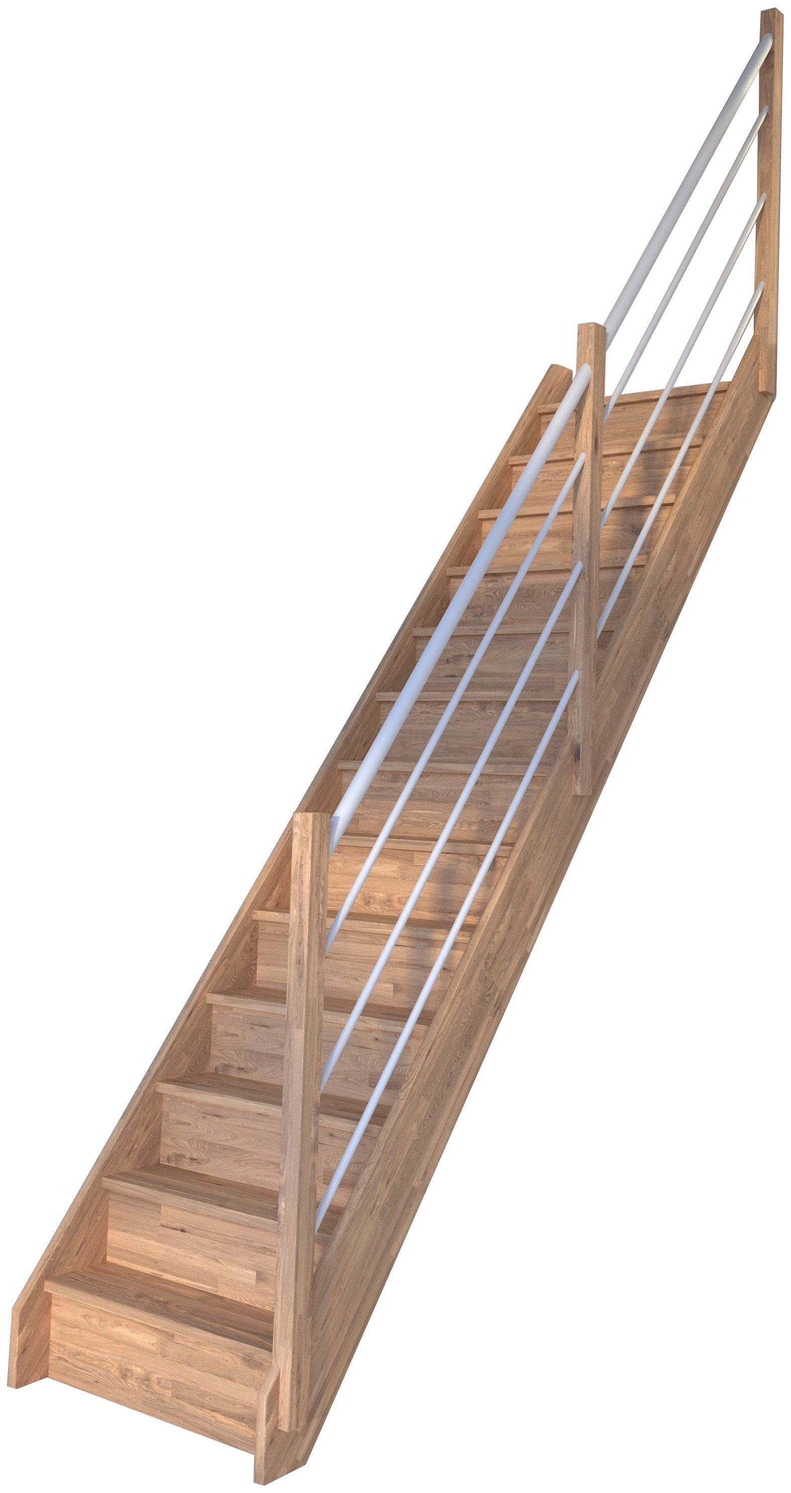 Starwood Raumspartreppe Massivholz Wangenteile geschlossen, Stufen für Holz-Edelstahl Durchgehende Geschosshöhen Rechts, 300 bis Rhodos, cm, Weiß