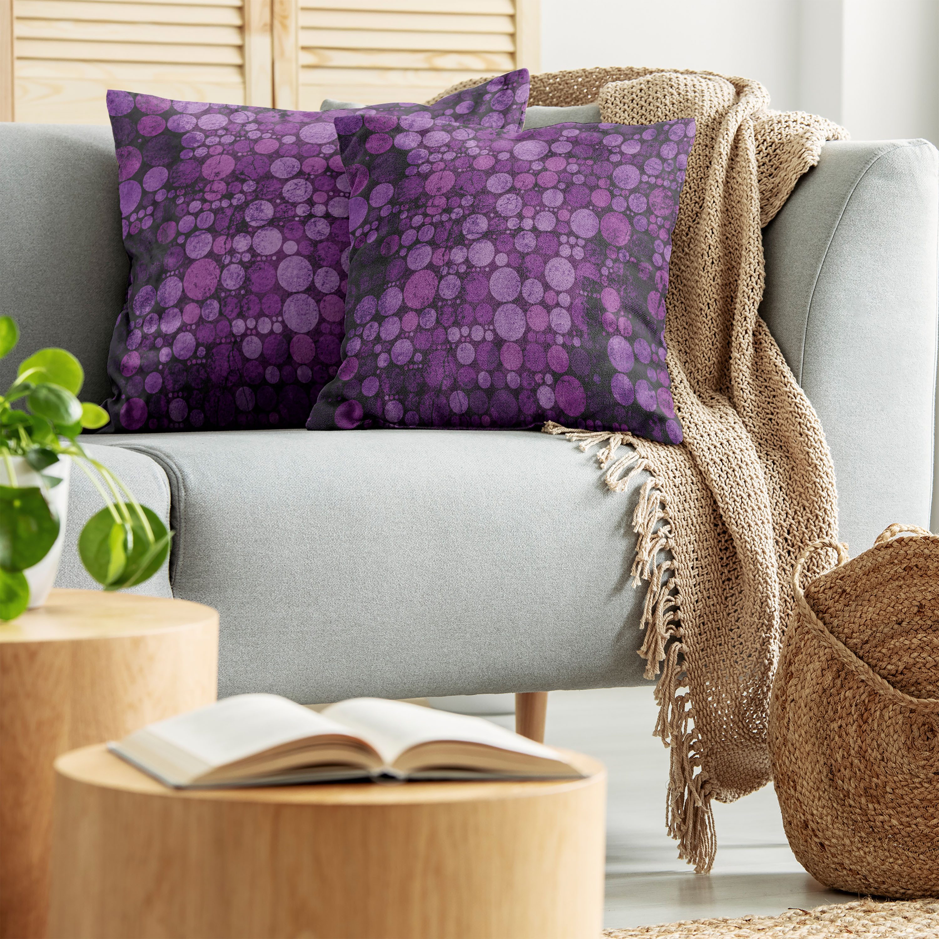 Abakuhaus Kissenbezüge Modern Accent Doppelseitiger Digitaldruck, (2 Stück), Lila Weinlese-Schmutz-Kreise