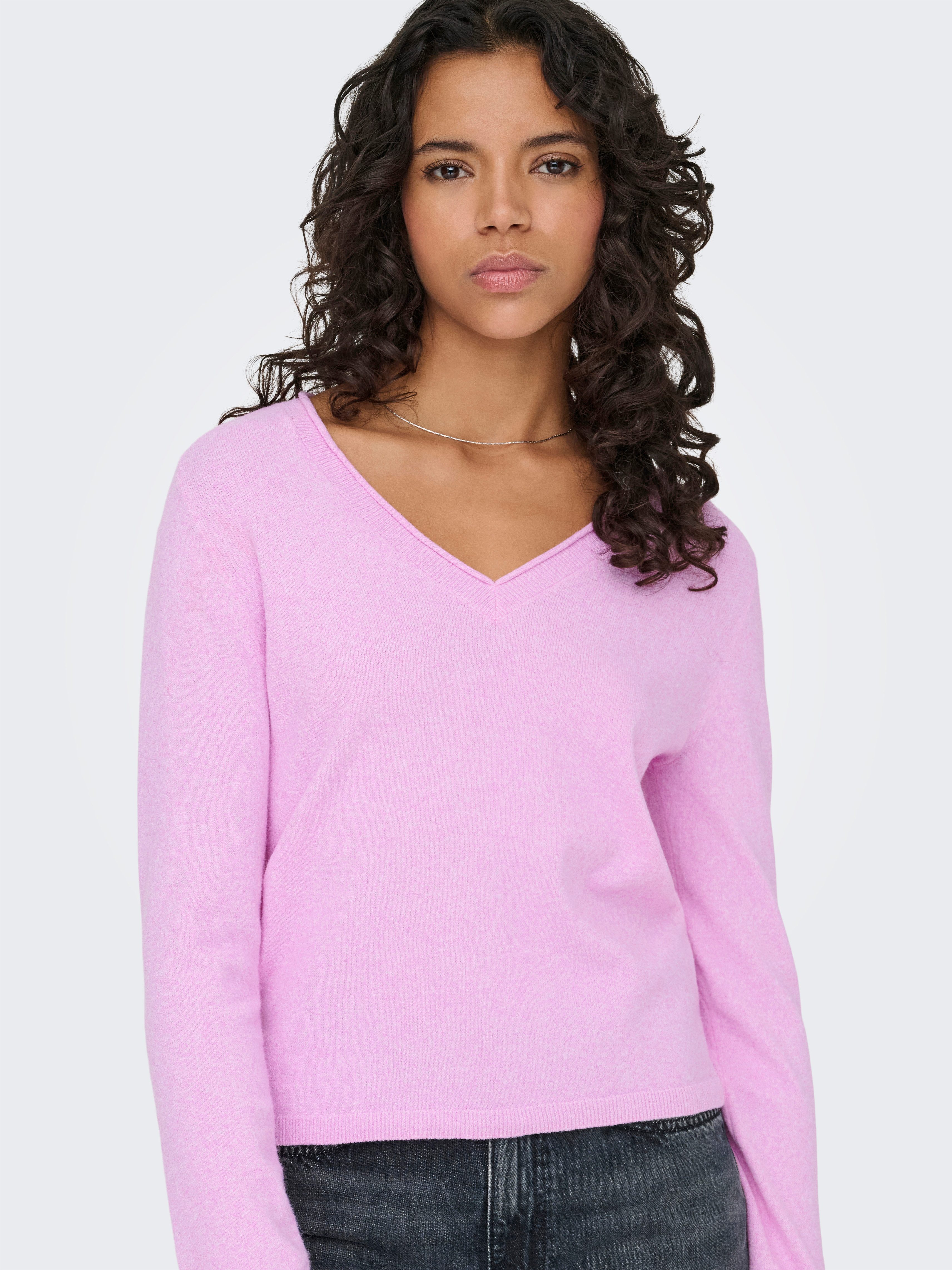 ONLY V-Ausschnitt-Pullover ONLLOYAL LIFE LS V-NECK PULLO KNT NOOS Materialmix