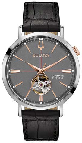 Bulova Mechanische Uhr 98A187, Edelstahlgehäuse ionenplattiert, Ø ca. 41mm