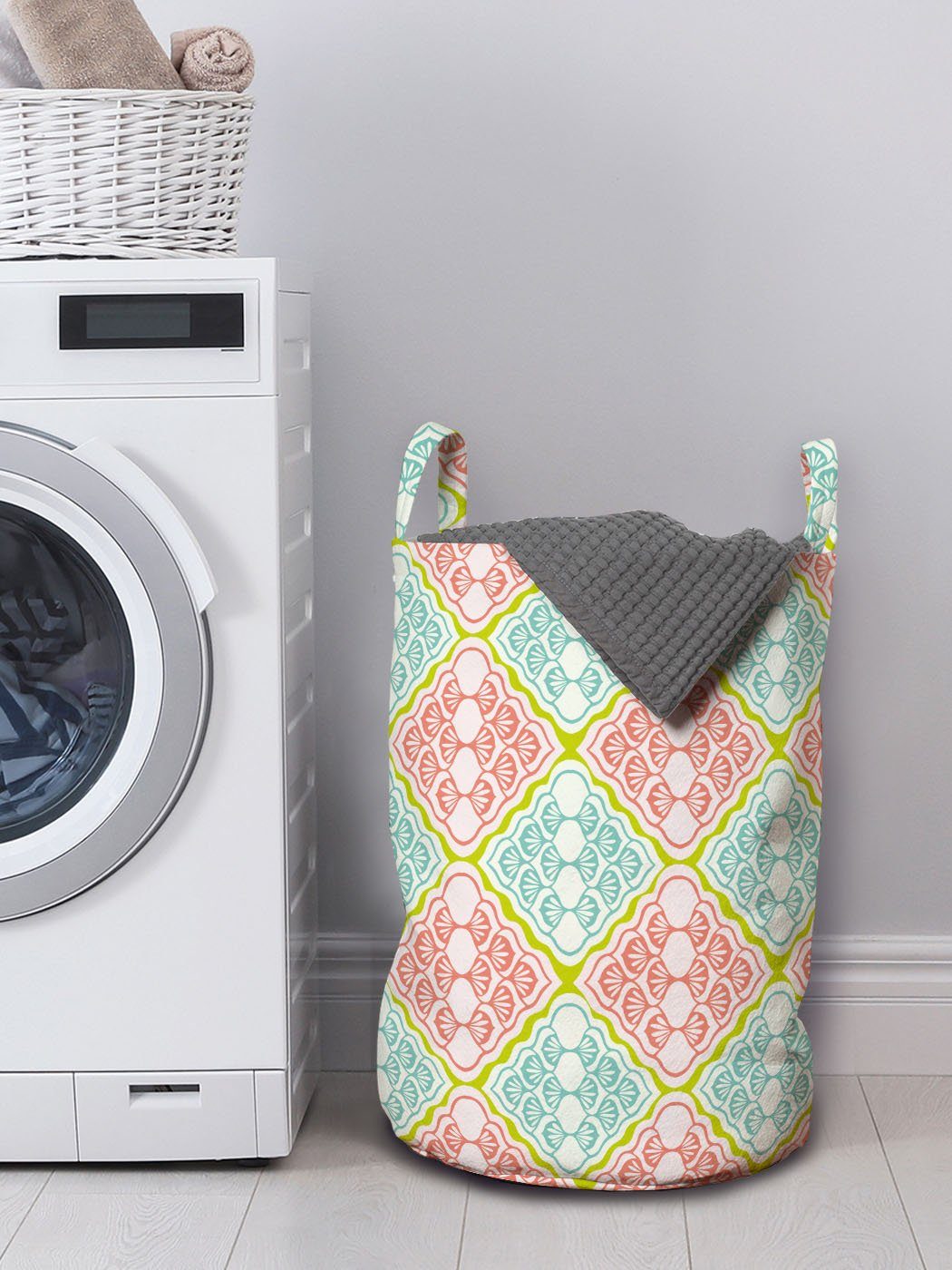Wäschekorb Rhombuses für Gitter Waschsalons, Griffen Wellenförmige Abakuhaus Jahrgang Wäschesäckchen Mosaic Kordelzugverschluss mit