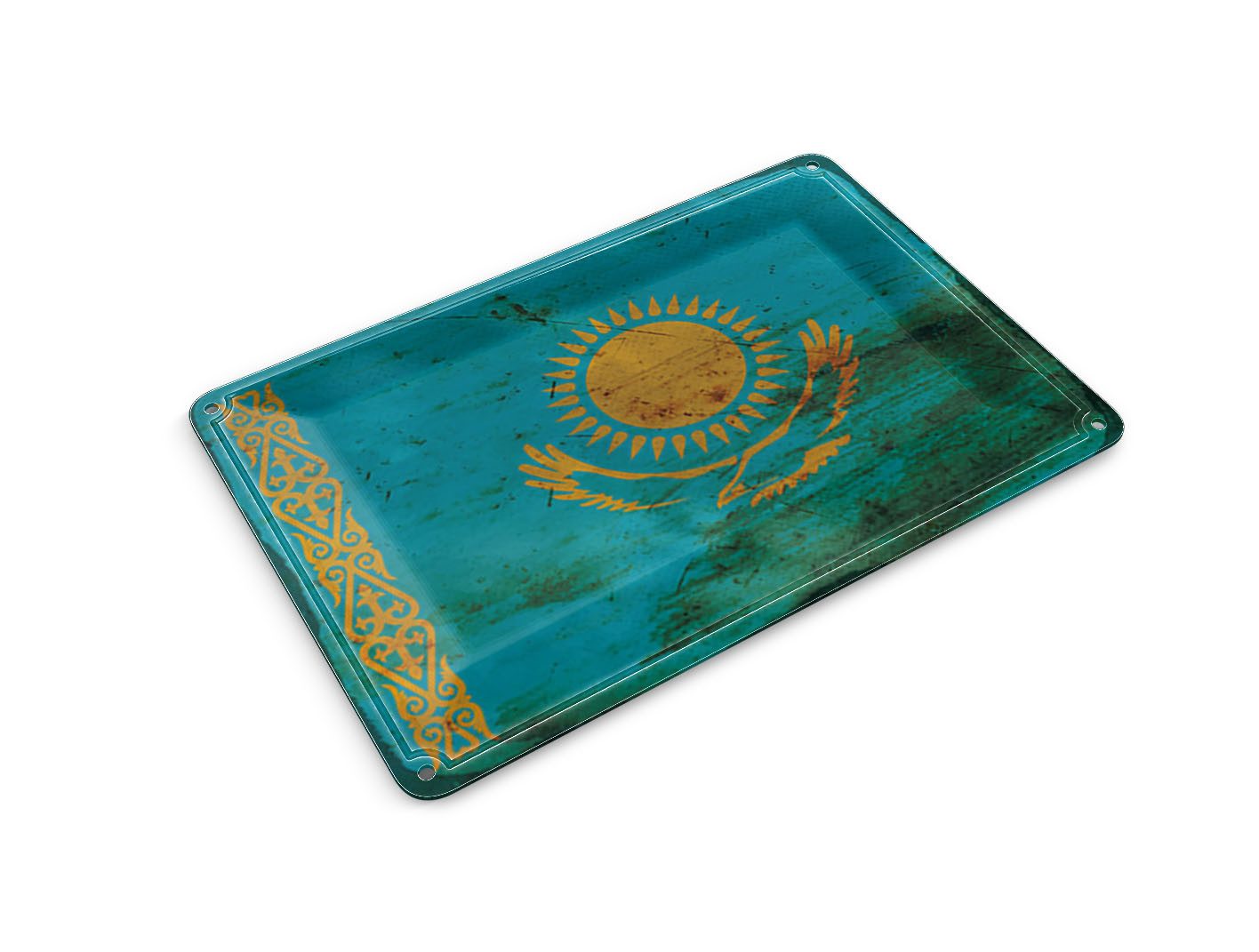 Femer GmbH Postkarte Flagge Kasachstan 14x10 cm Kazakhstan Rost, unfrankiert