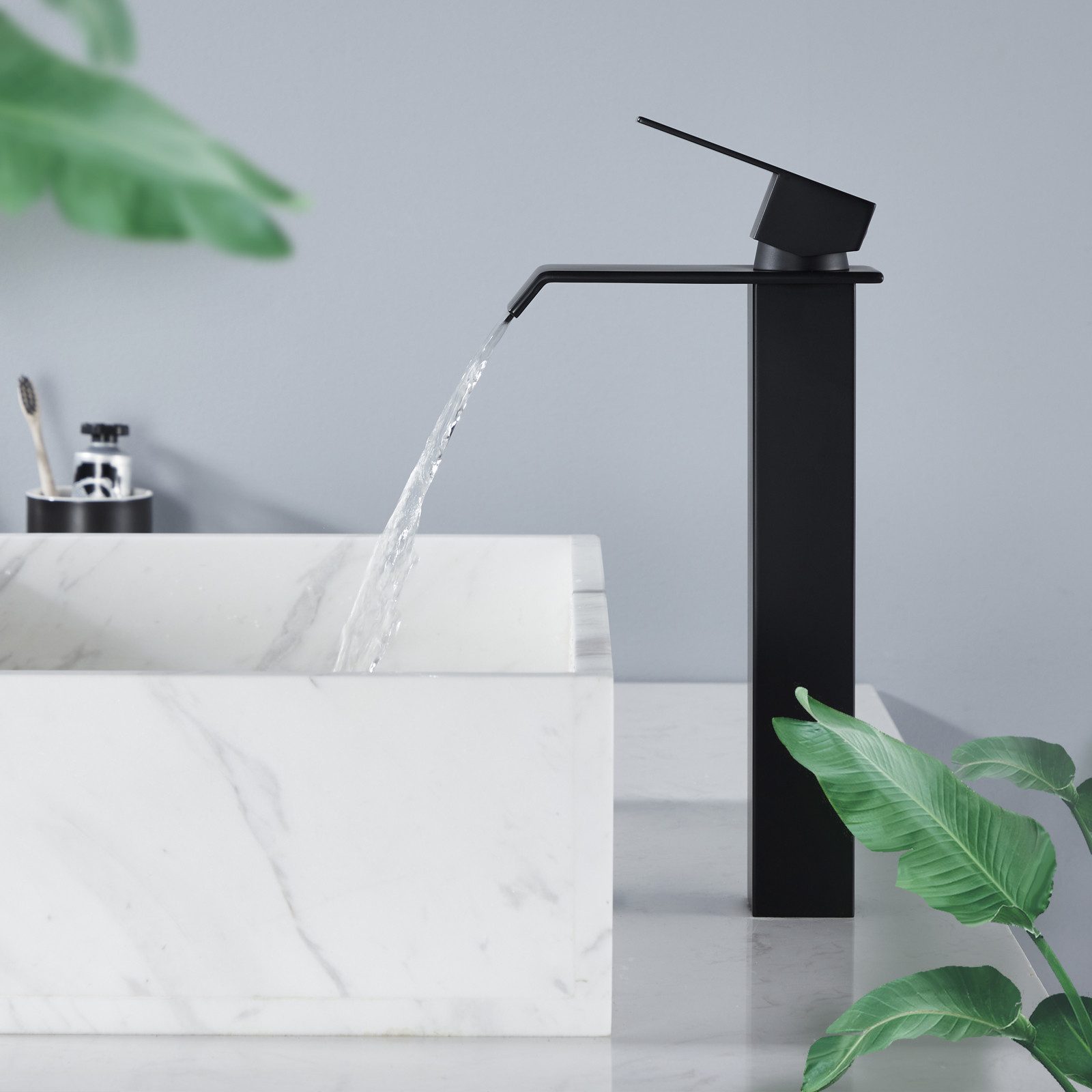 HOMELIVE Waschtischarmatur schwarz,waschtischarmatur bad,hoher auslauf,badarmatur waschbecken waschtischarmatur hoch,Mischbatterie für Badzimmer,Edelstahl
