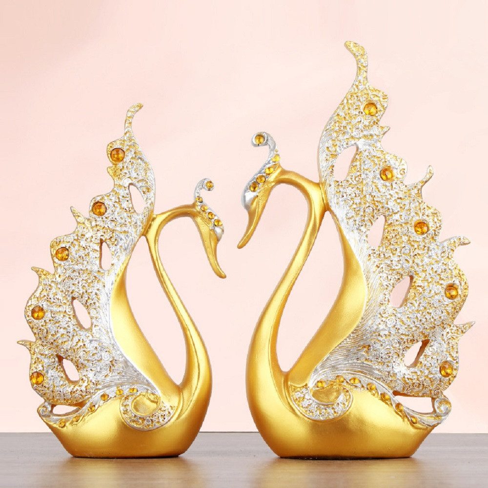 LIANNA Dekoobjekt Kreative Schwan Deko Statue Heim Desktop Craft Artwork, (Set, Geschenk (2 Stück), Kreativ natürliches Harz Deko Für Flur Schlafzimmer Desktop Decor