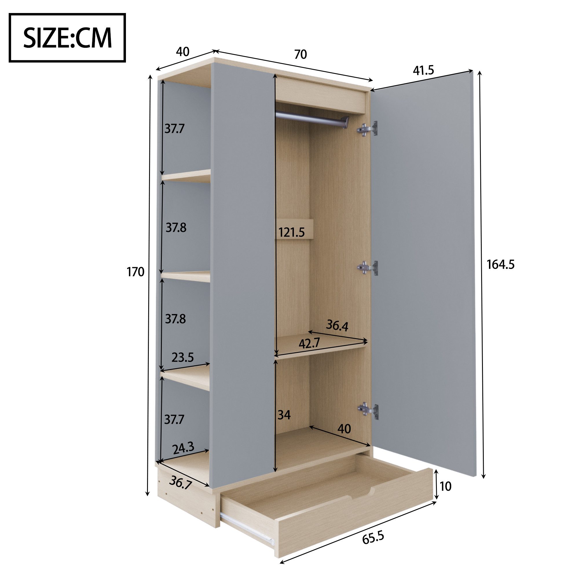 Ulife Kleiderschrank eintürige Ausführung,mit Einlegeböden, 70x40x170 günstig online kaufen