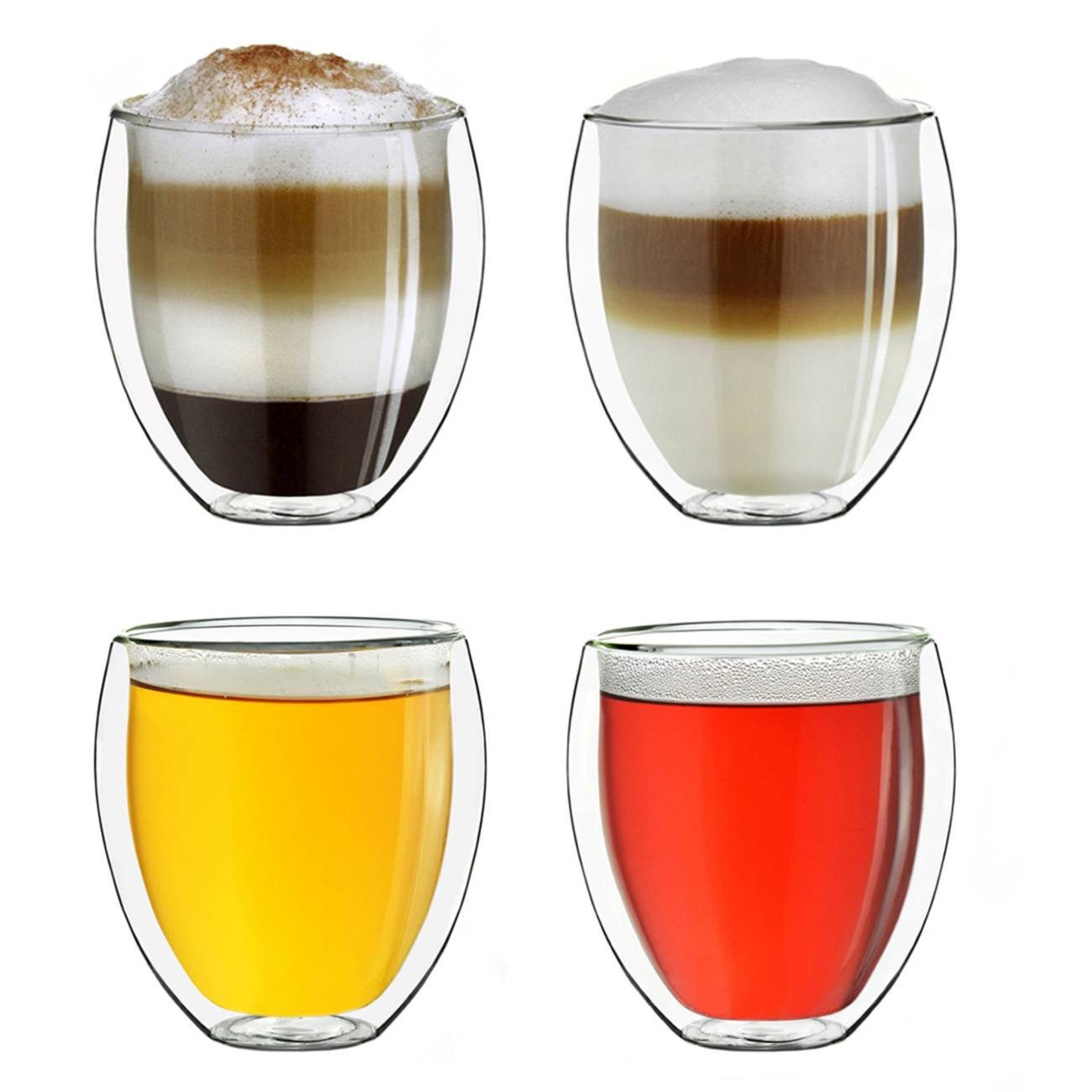 Creano Teeglas Doppelwandige Gläser 400ml „DG-Bauchig“, 4er Set aus Borosilikatglas, 4-tlg., Borosilikatglas