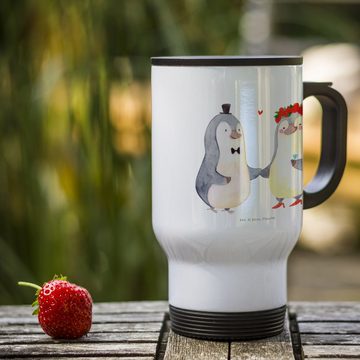 Mr. & Mrs. Panda Thermobecher Pinguin Heirat - Weiß - Geschenk, Heiraten, Kaffeetasse zum Mitnehmen, Edelstahl, Perfektes Geschenk