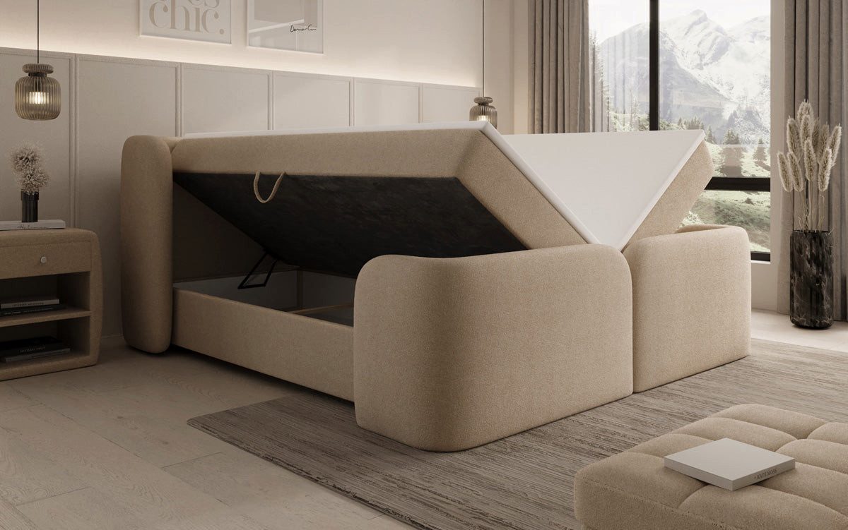 Luxusbetten24 Boxspringbett Riva in Bouclé mit Stauraum, wahlweise mit oder ohne Topper – Bild 4 von 4