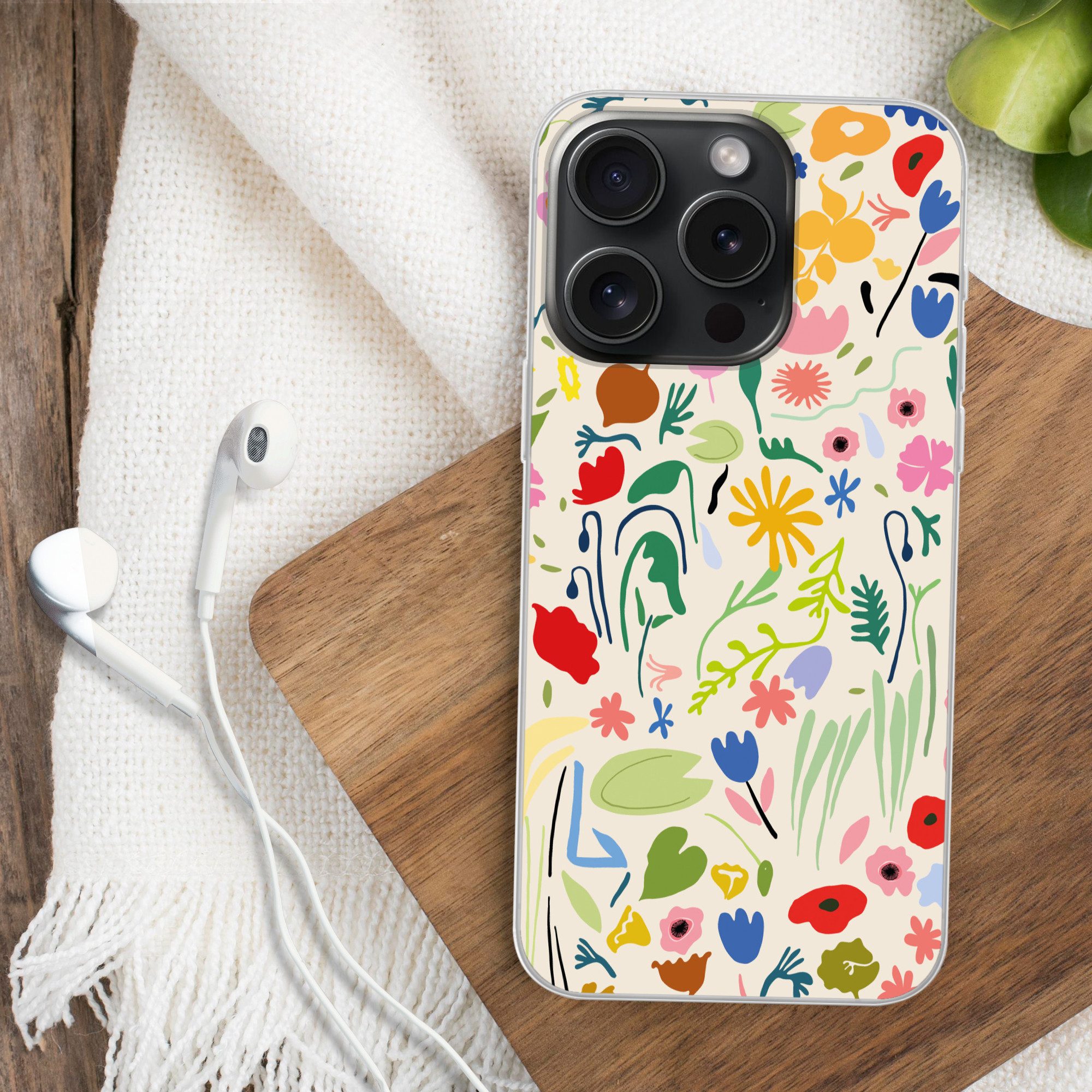 MuchoWow Handyhülle für Apple iPhone 15 Pro Blumen - Muster - Pflanzen, Smartphone-Bumper, Print, Handy Schutzhülle Dünn