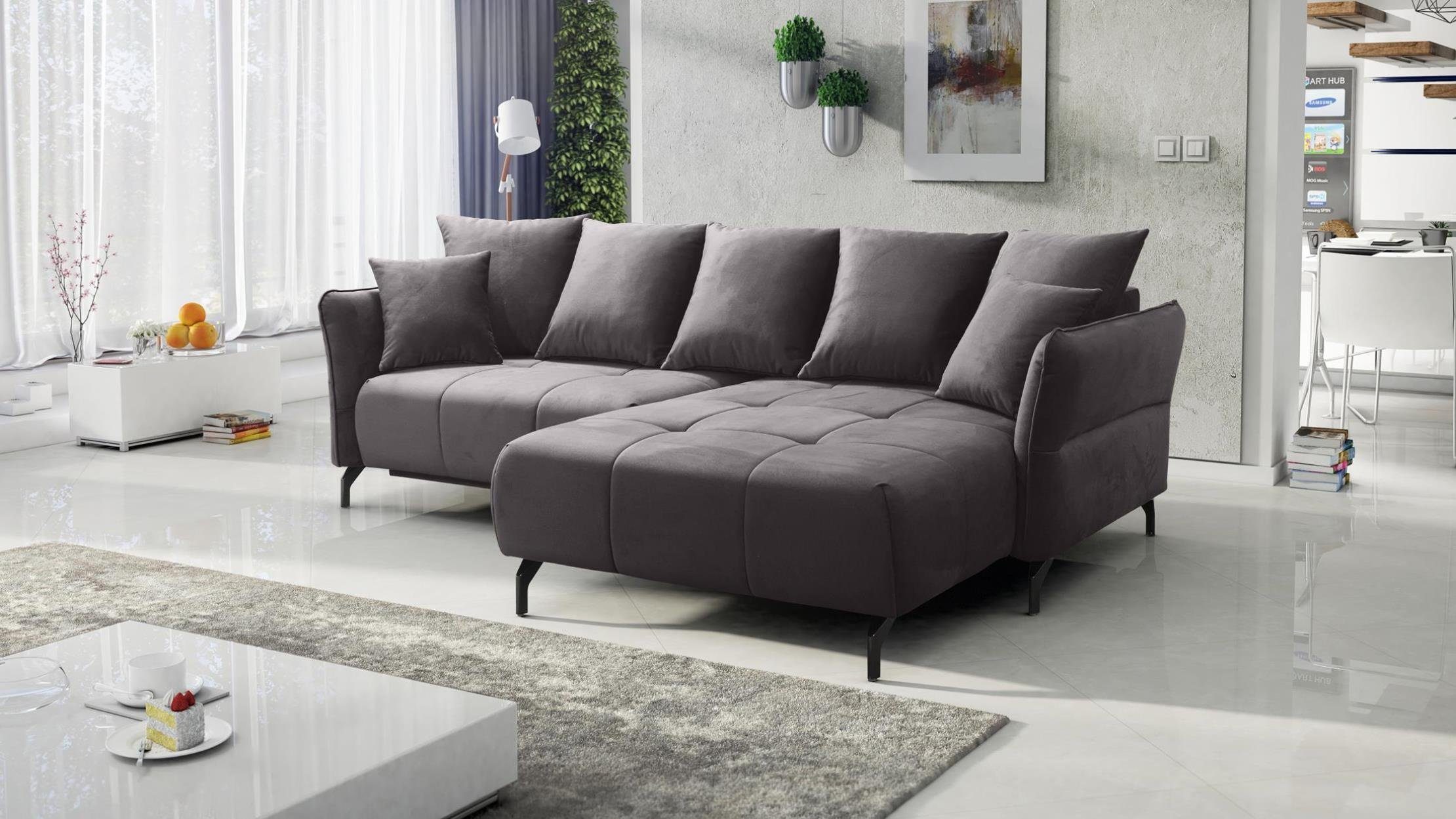 Furnix Ecksofa KAIROSS Sofa mit Schlaffunktion Auswahl, mit Bettkasten, ausziehbare Liegefläche: 133 x 234 cm Graphit EL01