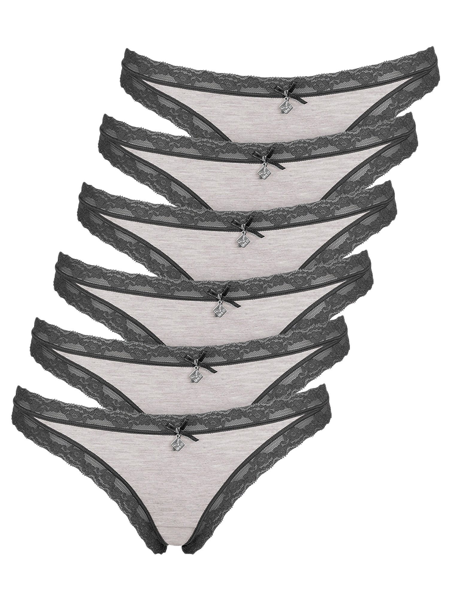 like it! String 6er Pack Damen String Kim (Packung, 6-St) hüftiger Sitz, hautfreundliche farbige Spitzenabschlüsse