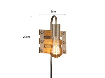 meineWunschleuchte LED Wandleuchte, LED wechselbar, Warmweiß, mit Schalter und Stecker Holz-lampe rustikal Vintage Industrial H 20cm