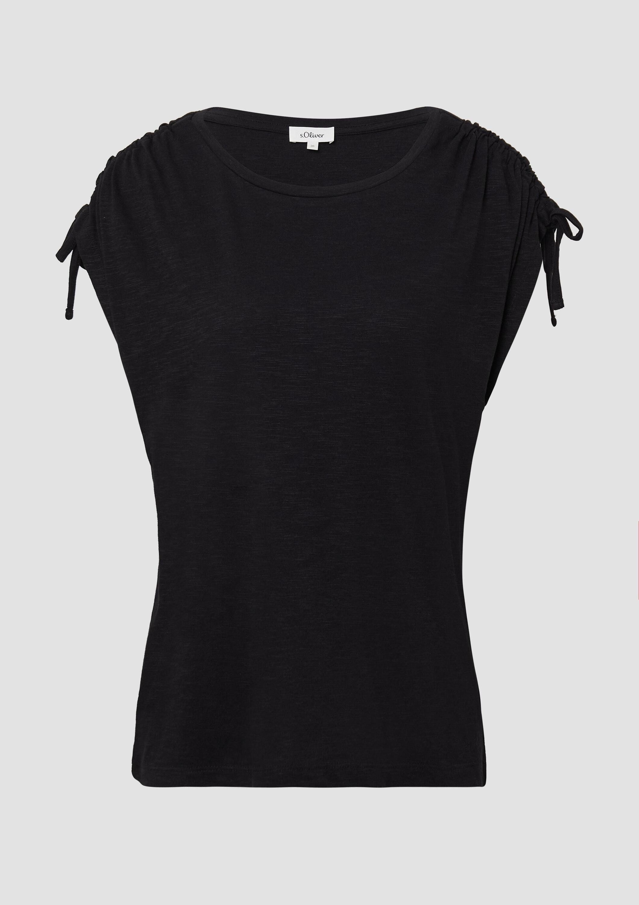 s.Oliver Kurzarmshirt T-Shirt T-Shirt mit Flammgarnstruktur und Raffung