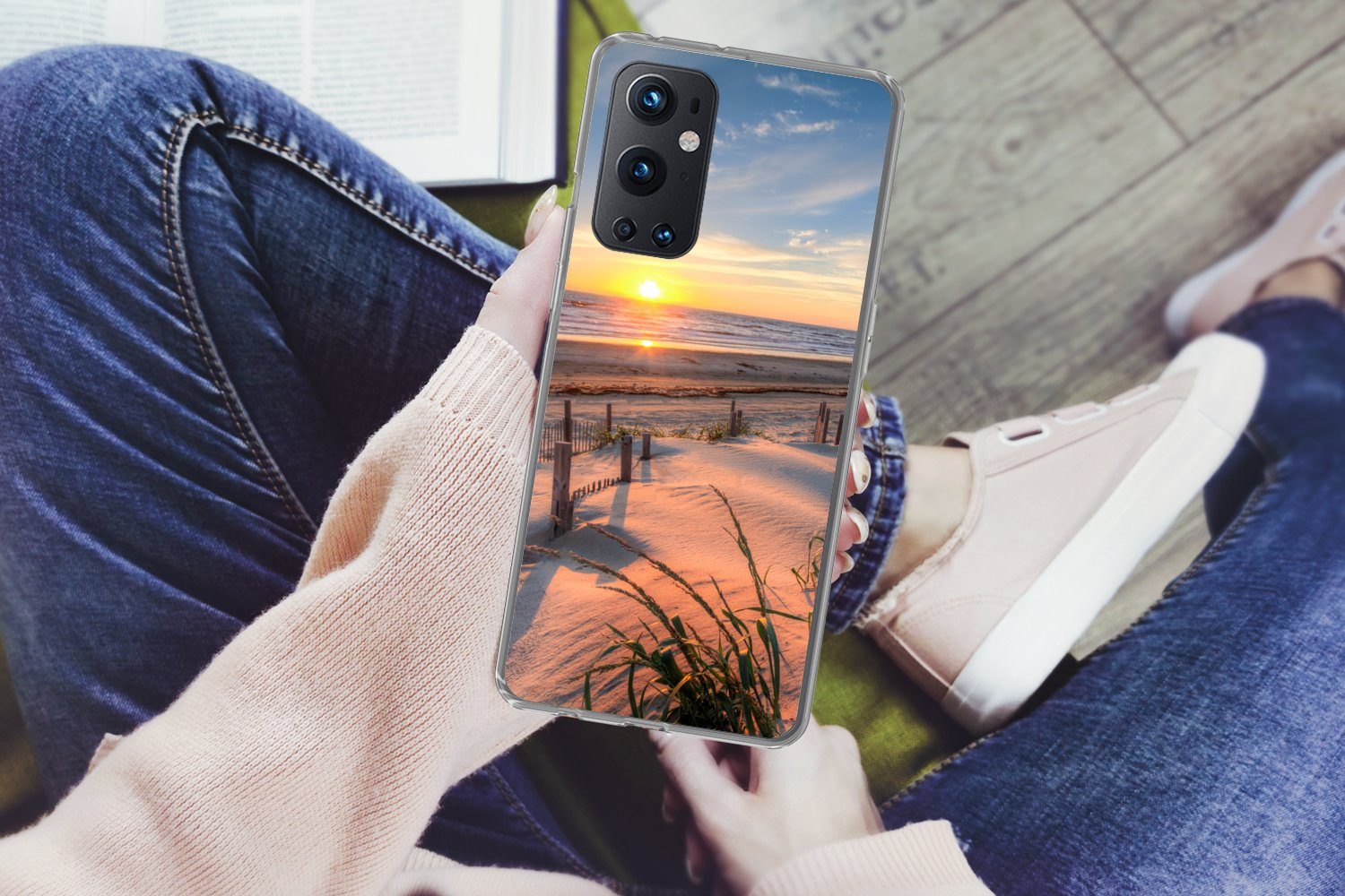 MuchoWow Handyhülle für OnePlus 9 Pro Strand - Meer - Düne - Sonnenuntergang - Landschaft, Phone Case, Silikon, Schutzhülle Dünn
