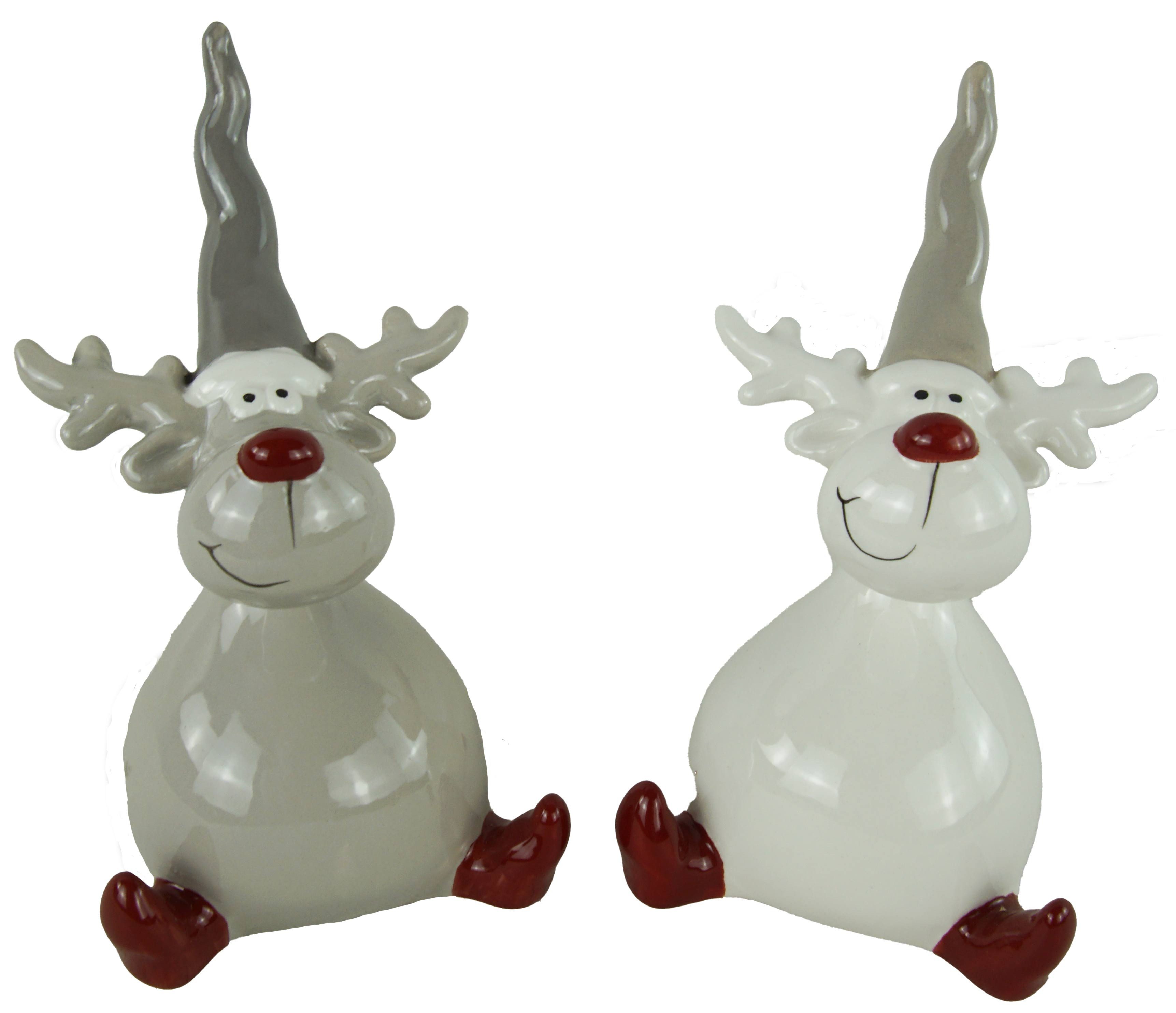 Posiwio Weihnachtsfigur 2er Set niedlicher Elch sitzend, Weihnachtsdeko, Elche, Figur, Weihnachtsfigur, Elche, 2er Set