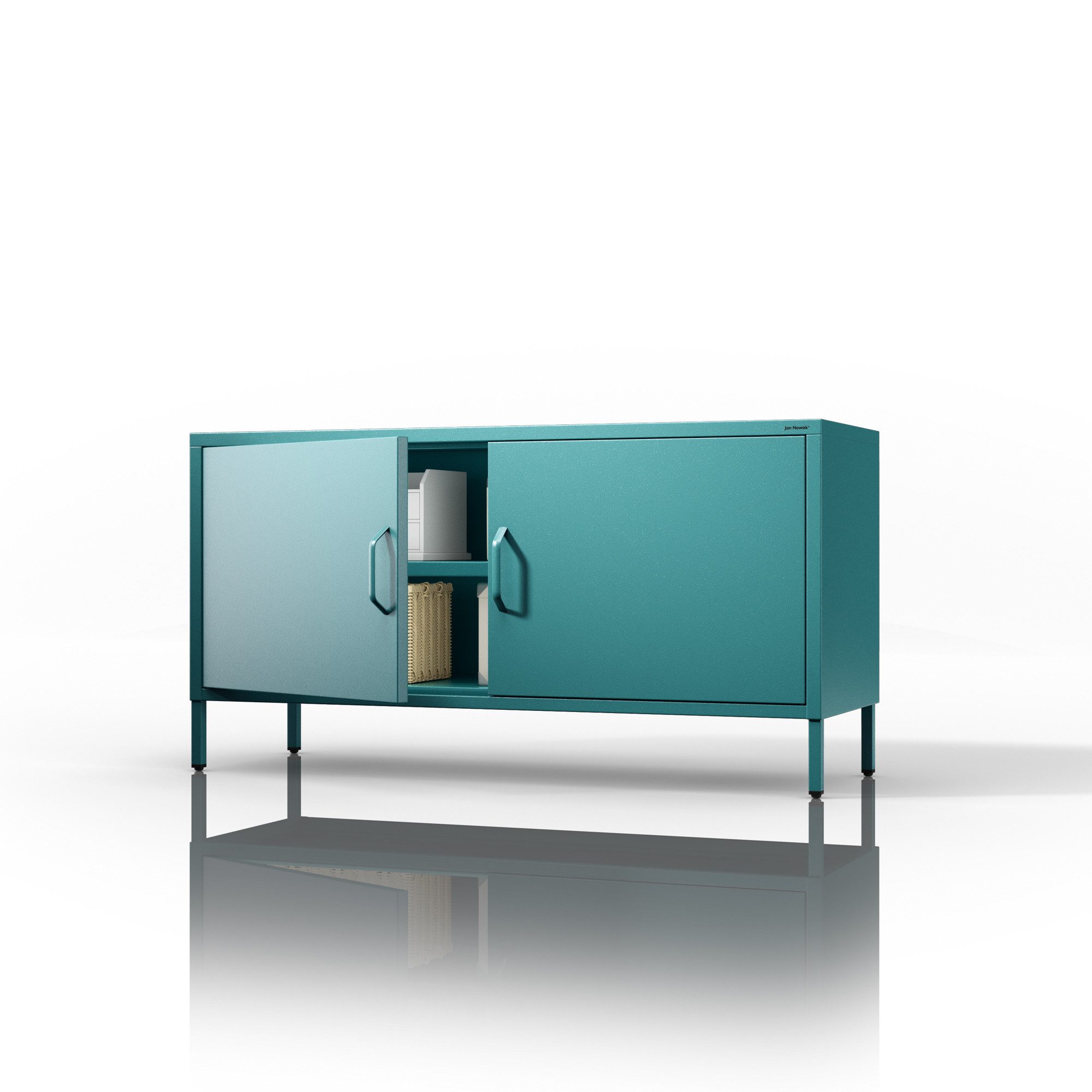 Jan Nowak TV-Schrank ROSA TV-Schrank Metall Stahl 115x60x40cm Sparkling Brilliance (Stahl 0,6mm, 1 Regal 40kg, Kabelöffnungen, Magnete Silikonpads) Beine regulierbar Kabelöffnung Wohnzimmer Büro