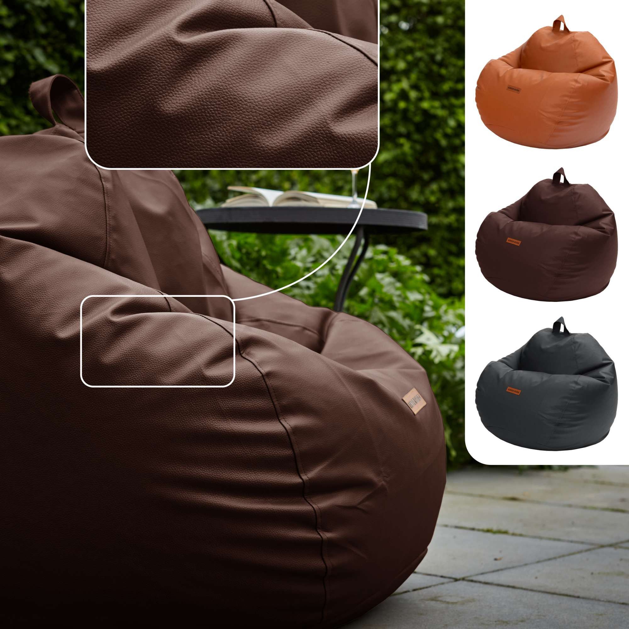 Green Bean Sitzsack Sitzsack Kunstleder Scoop Indoor (Indoor und Outdoor, abwaschbarer Bezug), Bean Bag Sitzkissen Sitzpuff Sitzsessel Bodenkissen Lounge – Bild 2 von 5