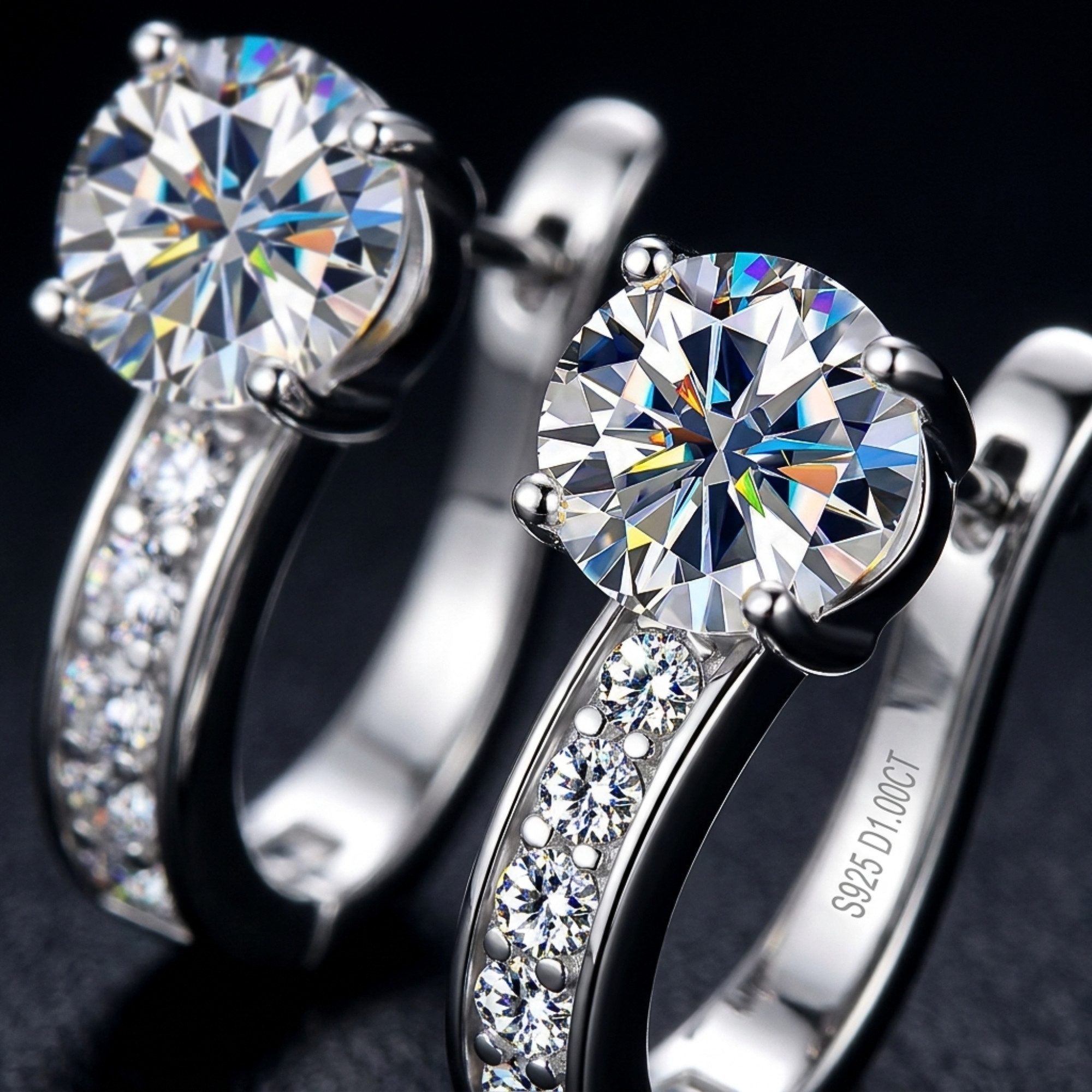 UNIQAL.de Paar Creolen Damen ELYSIA – 2 Karat Moissanit & 925 Sterling Silber (vergoldete oder weißgold-veredelte Ausführung mit Solitär-Effekt, inkl. Luxus-Etui & GRA Zertifikat), Premium-Qualität, hautverträgliche Materialien und dauerhafte Brillanz