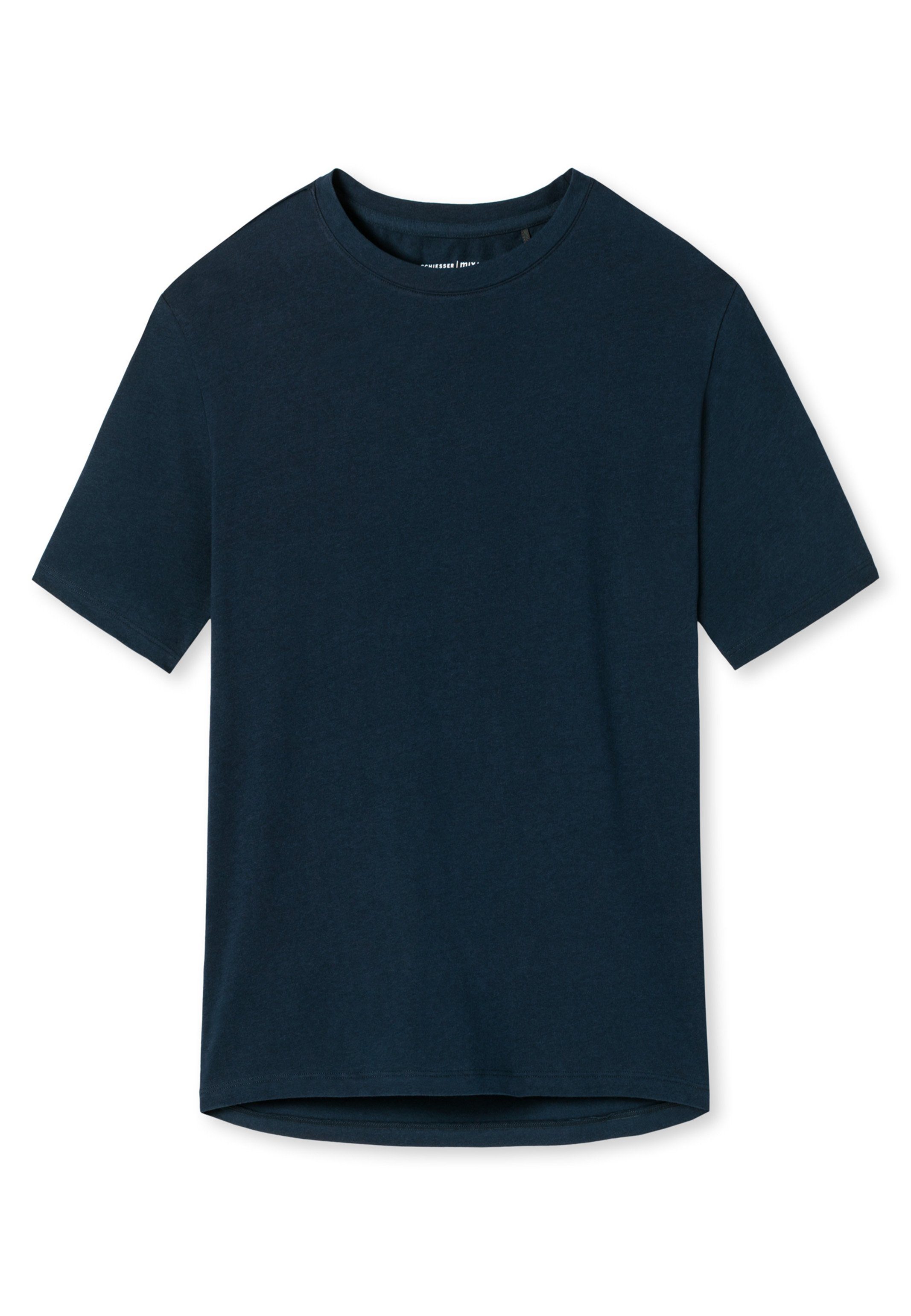 Cotton - & Schiesser kurzarm Relax Shirt Schlafanzug (1-tlg) Mix Organic Pyjamaoberteil Dunkelblau Baumwolle -