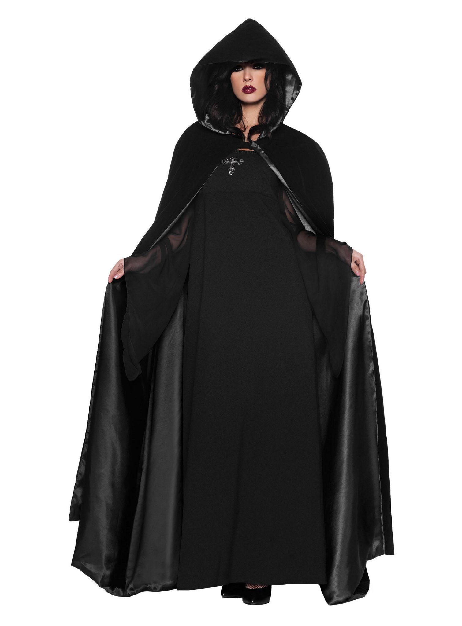 Underwraps Zauberer-Kostüm Vampir Hexen Cape - Halloween Kostüm Damen Herren, Düsterer Umhang in hoher Qualität