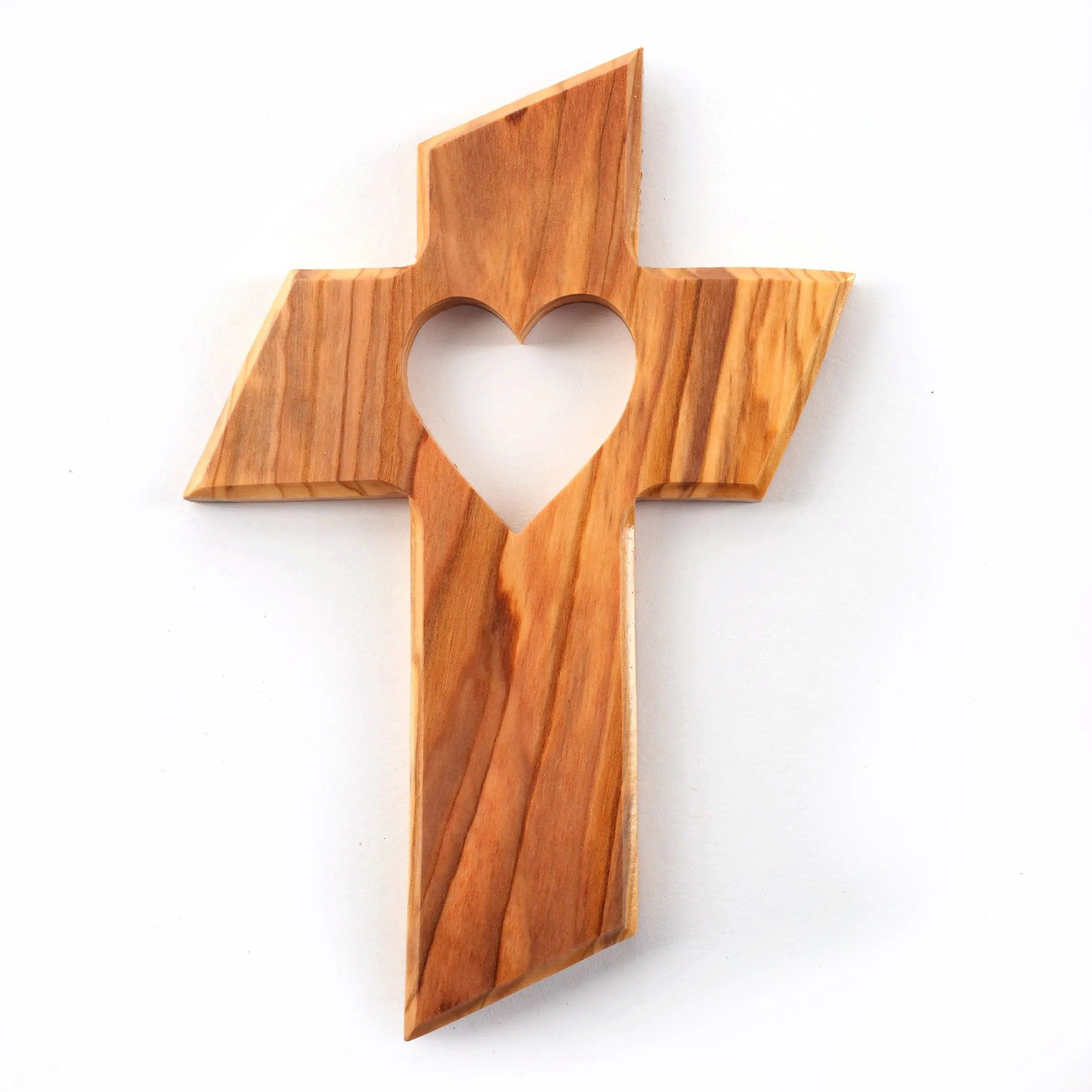 Kassis Dekoobjekt Kreuz mit Herz aus Olivenholz, handgemacht, Kruzifix, Wandkreuz, Holzdeko, umweltfreundlich, Naturprodukt, aus Bethlehem