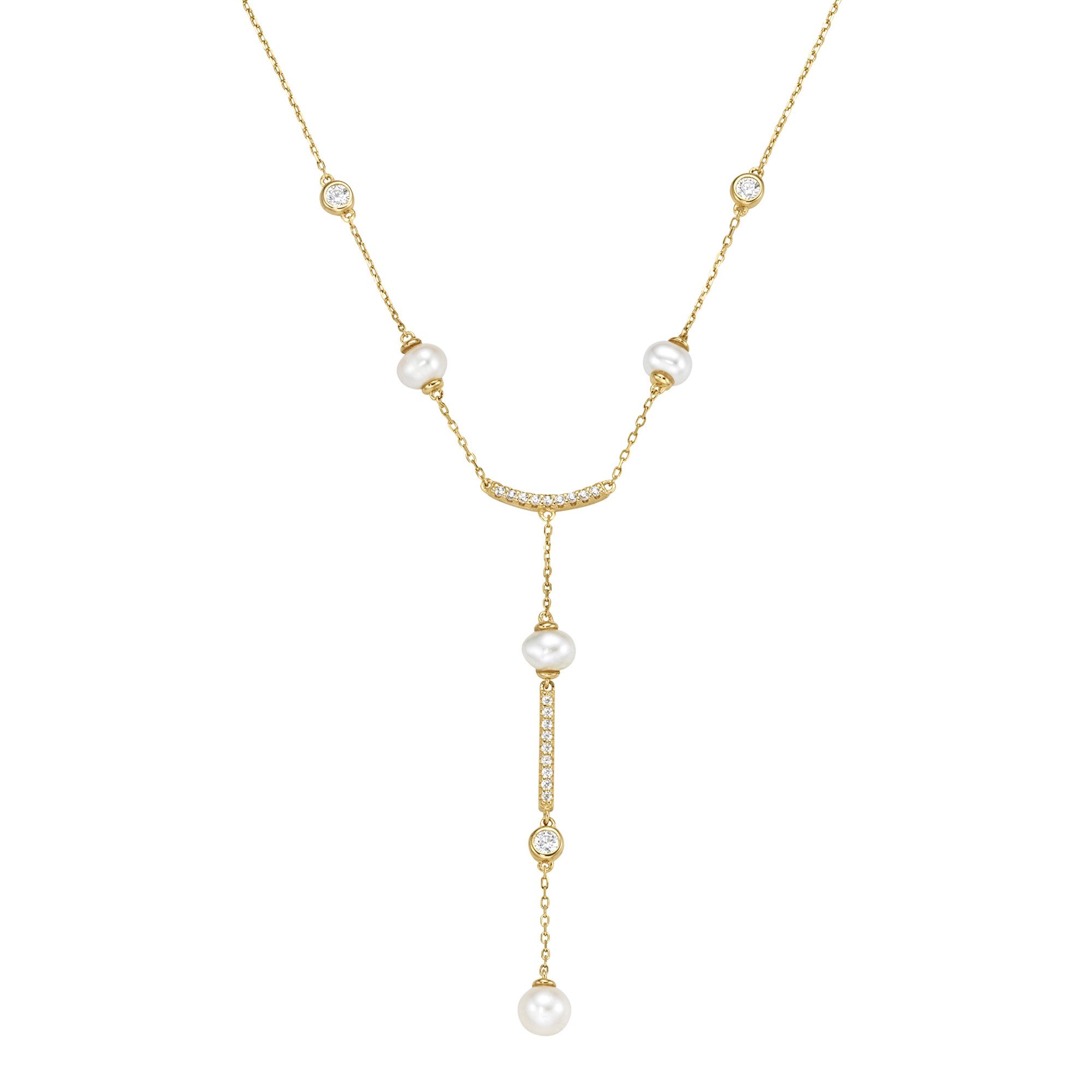 Collier mit Süßwasser-Perlen und Zirkonia, Silber 925