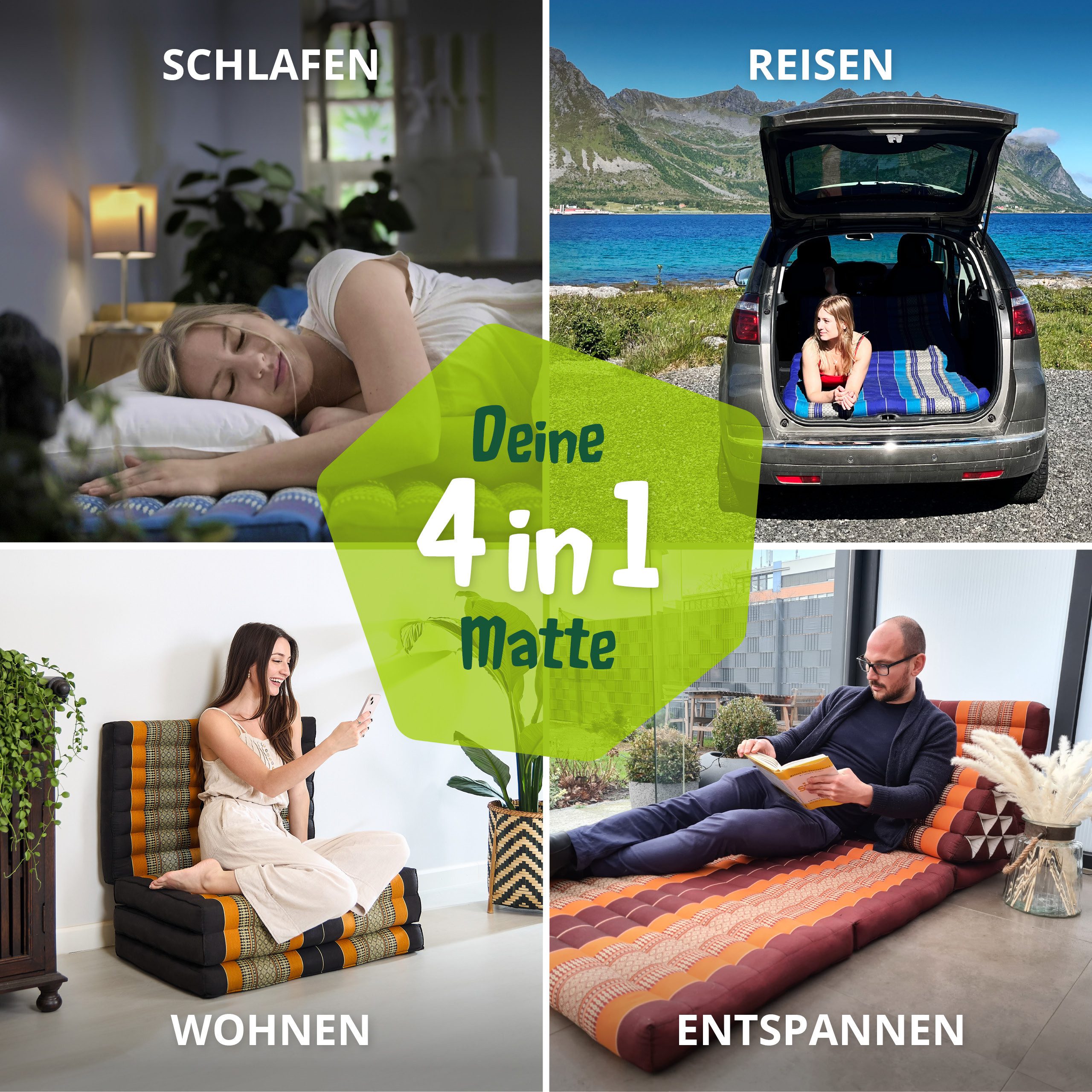 Klappmatratze Faltmatratze 80 cm (Classic) - 200x80x8cm, livasia, 8 cm hoch, Kapok, vegan, handgefertigt