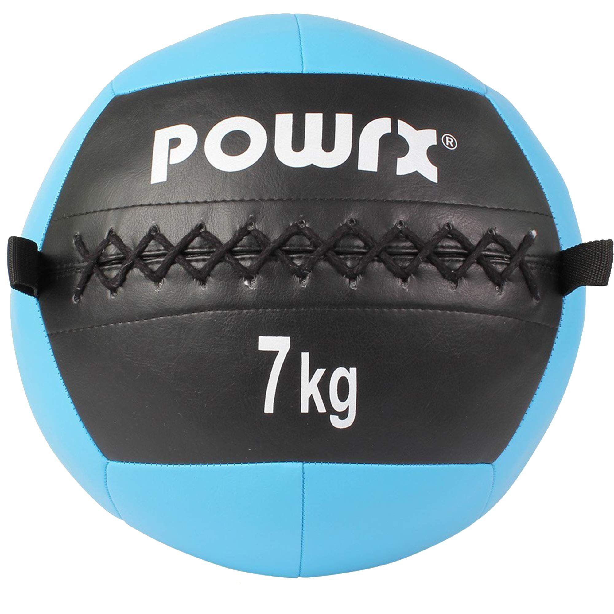 POWRX Medizinball Gewichtsball 2-10 kg, versch. Farben (7 kg/Cyan), 7 Kg / Cyan Kunstleder