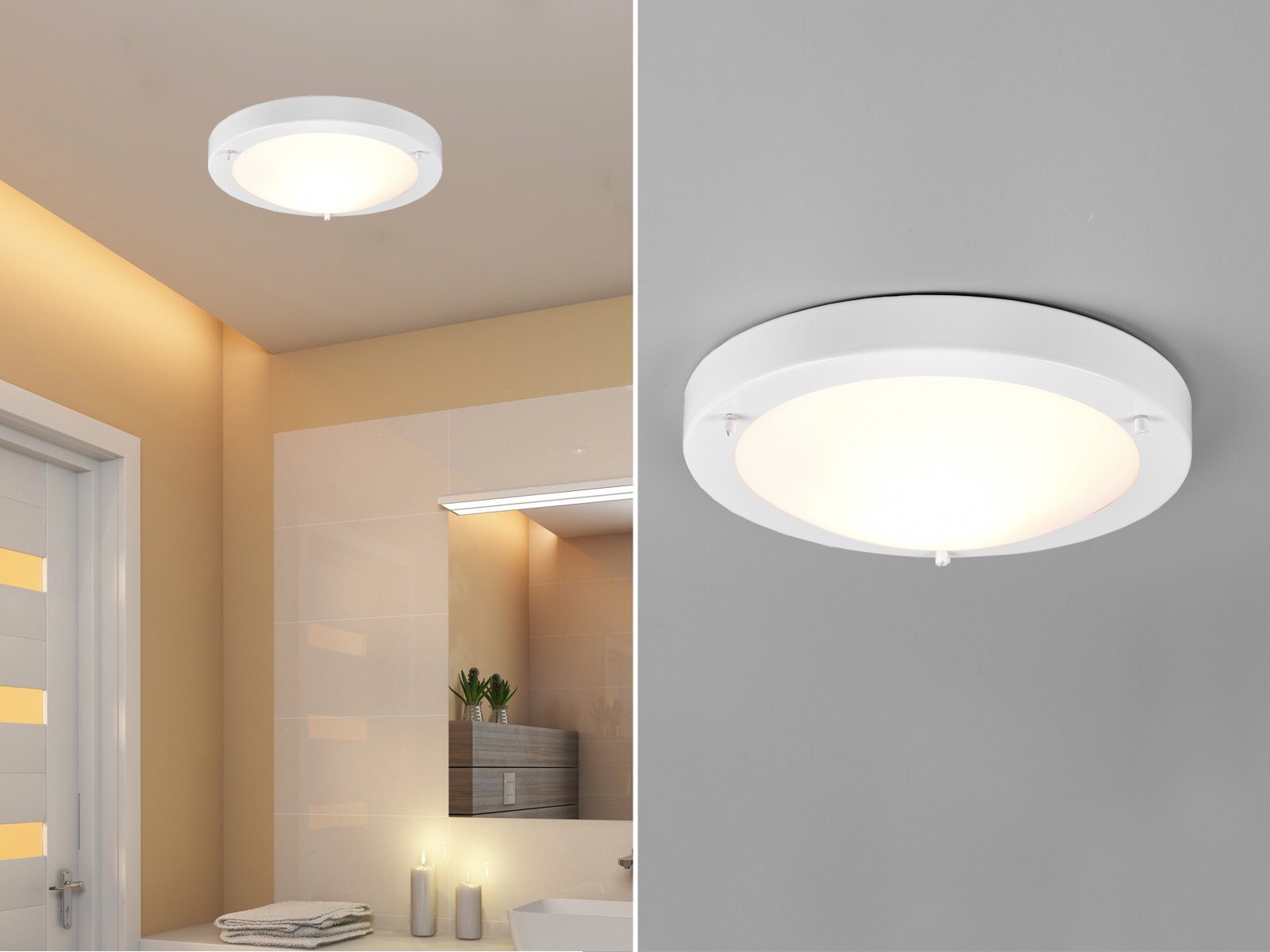 meineWunschleuchte LED Deckenleuchte, Dimmfunktion, LED wechselbar, Warmweiß, Badezimmer-Lampen Decke, Bad-lampe & Gäste WC Weiß Treppenhaus, IP44