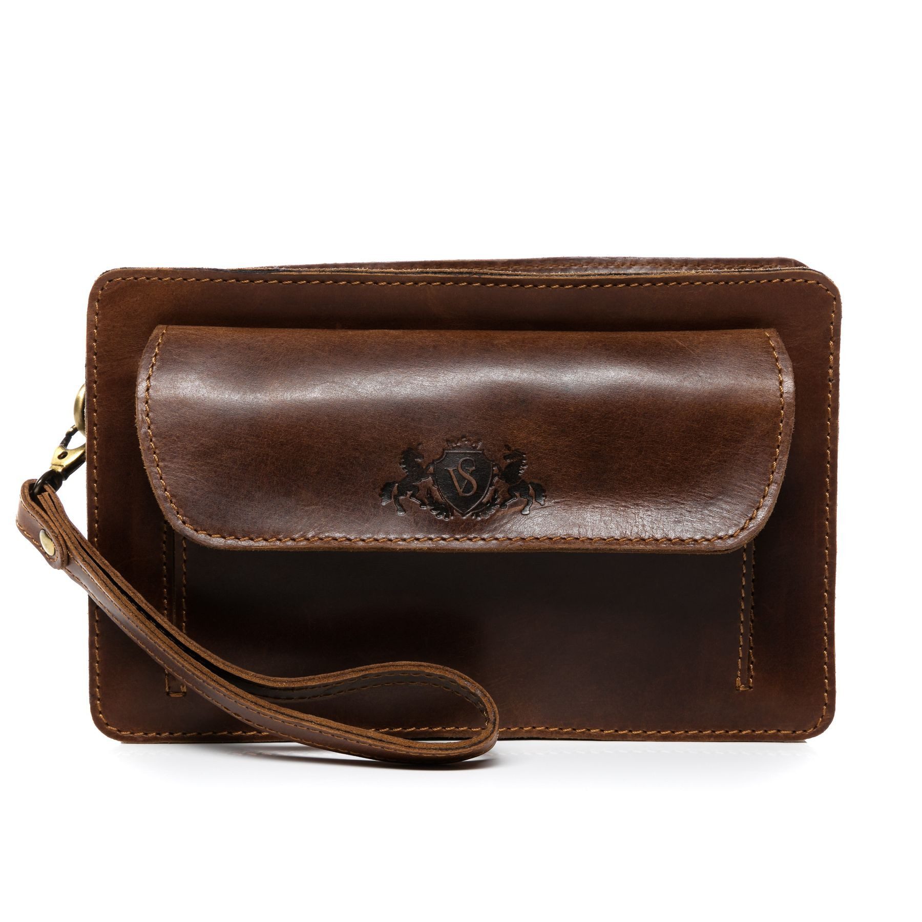 SID & VAIN Umhängetasche echt Leder Herrentasche groß braun CORNWALL, Henkeltasche echt Leder Herren, Handtaschenhalter braun-cognac