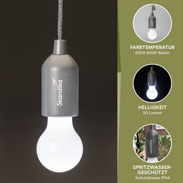 Skandika LED Gartenleuchte Campinglampe Narvik 4er-Set, LED Lampe, Pull Light, batteriebetriebene Glühbirne mit Zugschalter