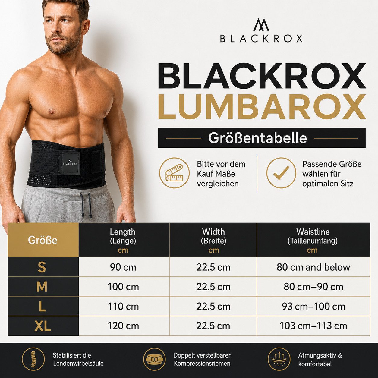 BLACKROX Rückenbandage [Vergleichssieger 2026] Gr. S-XL, LUMBAROX, Damen und Herren