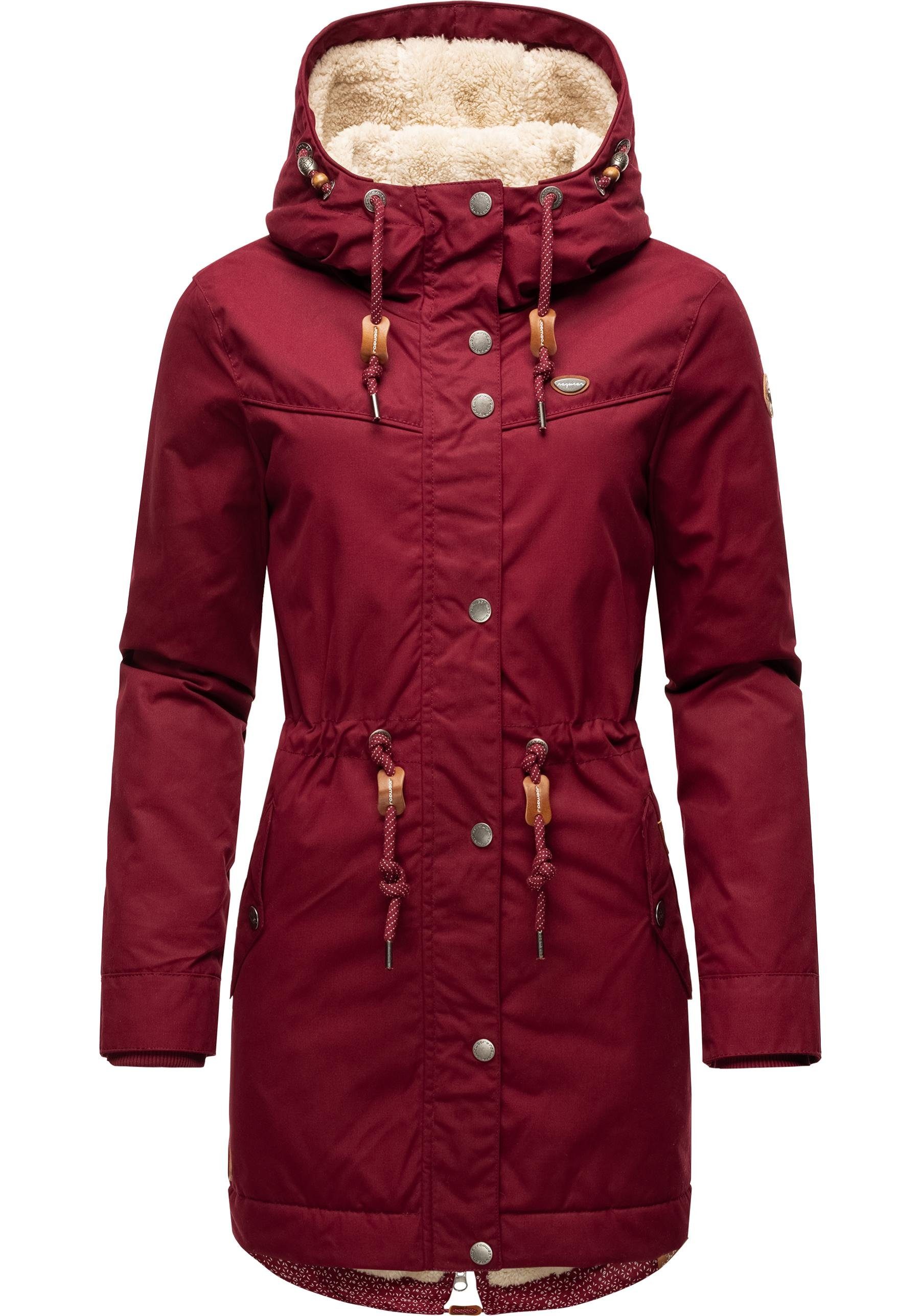 Parka weinrot Kapuze mit Ragwear YM-Canny stylischer Damen Winterjacke Kurzmantel