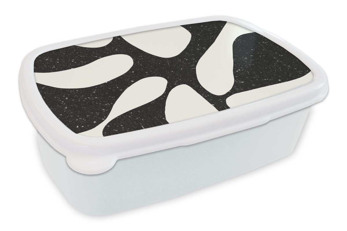 MuchoWow Lunchbox Pflanze - Schwarz - Minimalismus, Kunststoff, (2-tlg), Brotbox für Kinder und Erwachsene, Brotdose, für Jungs und Mädchen weiß