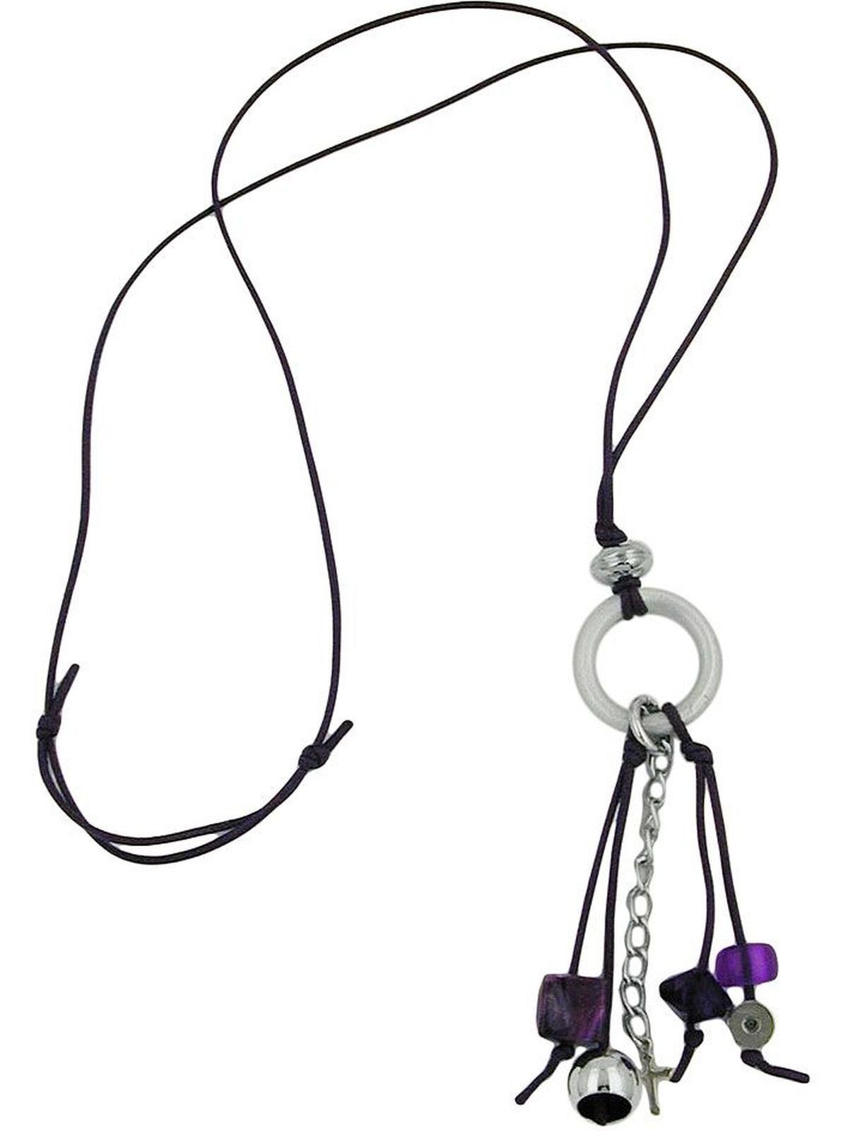 lila Perlenkette (1-tlg) Ring 80cm Perlen hellgrau silberfarben Aluminium Gallay Kordel lila