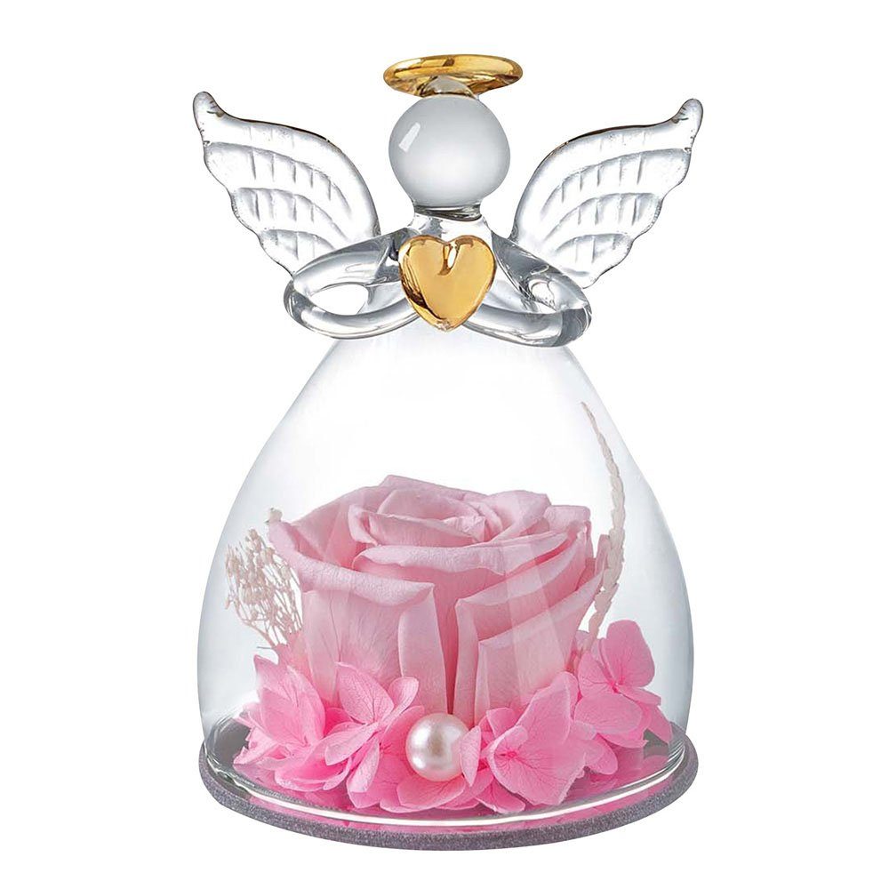 Blumen Konservierte Valentinstag Glas-Engel-Figuren, Rosnek, Rosa Muttertag für Weihnachten Rose, Kunstblume