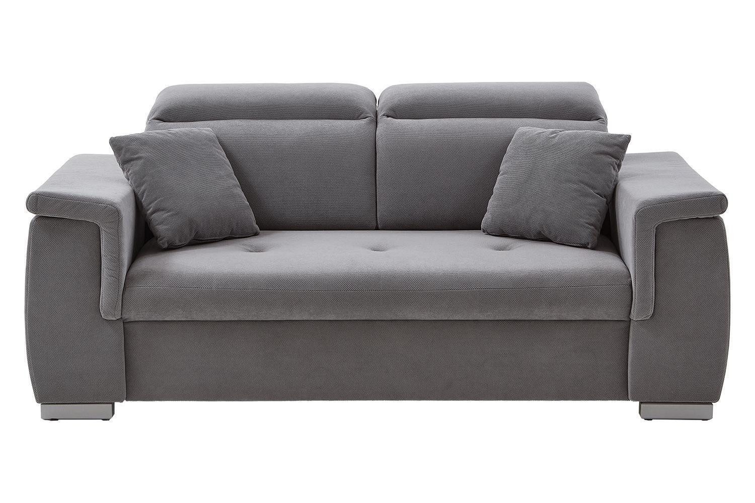 Iwaniccy 2-Sitzer MALMÖ, Hellgrau, Webstoff, mit 2 Zierkissen, Kopfteilverstellung, B 196 x H 99 x T 93 cm