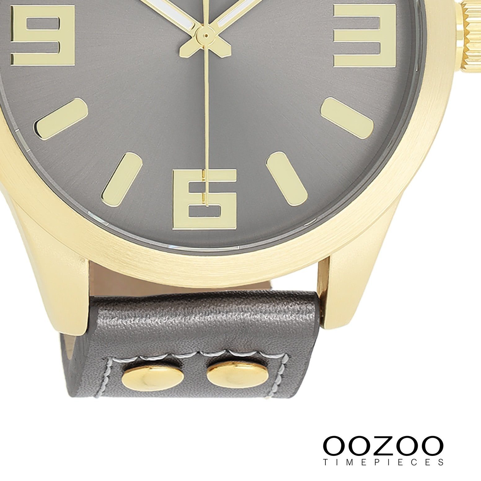 OOZOO Quarzuhr Oozoo Damen Armbanduhr Timepieces Analog, (Analoguhr), Damenuhr rund, extra groß (ca. 46mm) Lederarmband, Fashion-Style