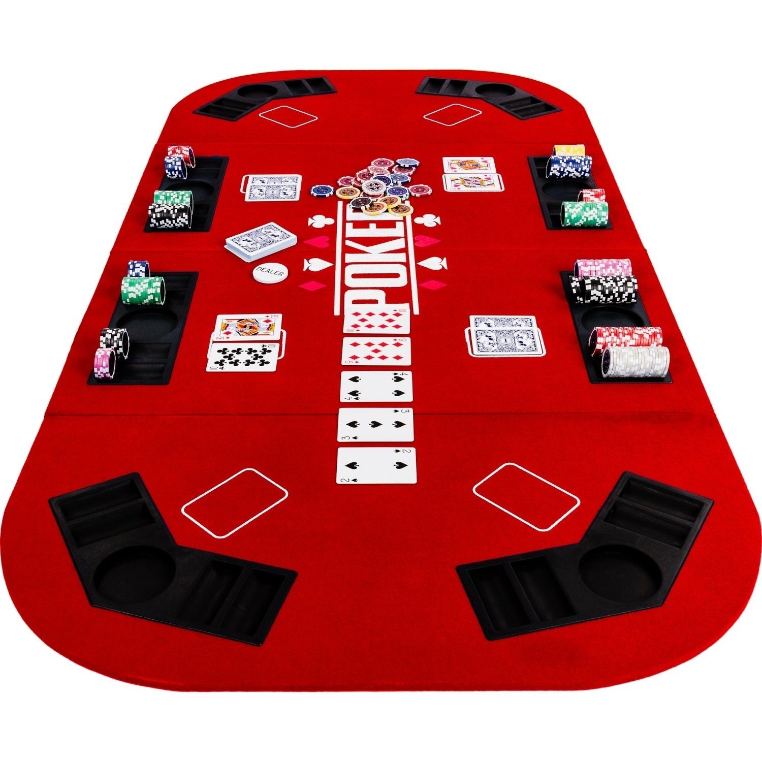 GAMES PLANET Spiel, Games Planet Chiptrays Pokerauflage 8 160x80 Maße Platte, cm, 2-8 Spieler, Getränkehalter, „Straight“, Faltbare 8 Rot MDF