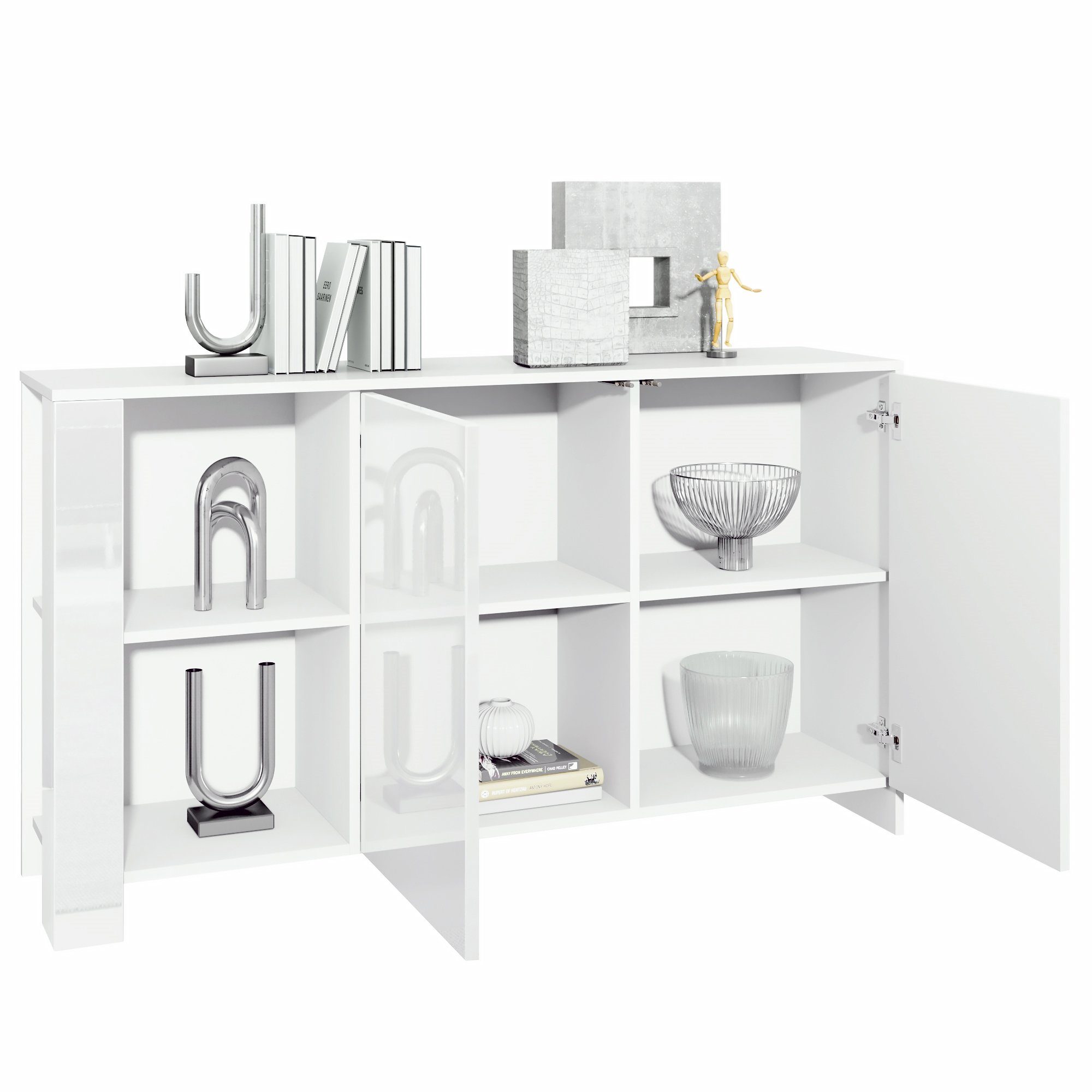 Vladon Sideboard Canto (Sideboard, mit 2 Türen und 6 Fächern), Weiß matt, Weiß Hochglanz, Brombeer Hochglanz
