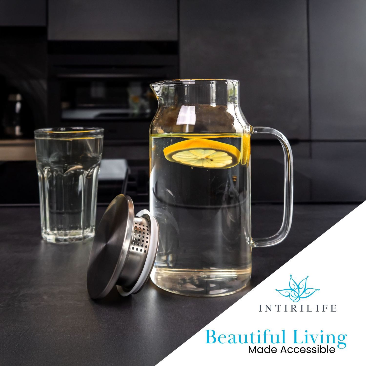 Intirilife Karaffe, (1-tlg), Glas Krug in KLAR - 1,2 Liter