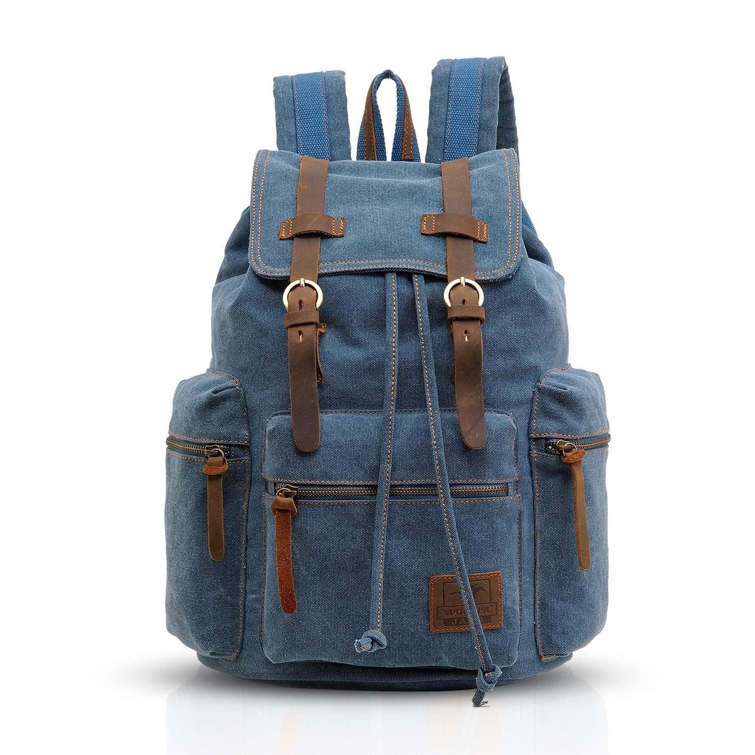LuxusKollektion Schulrucksack Rucksack Leinwand Vintage 14 Zoll Laptop Blau