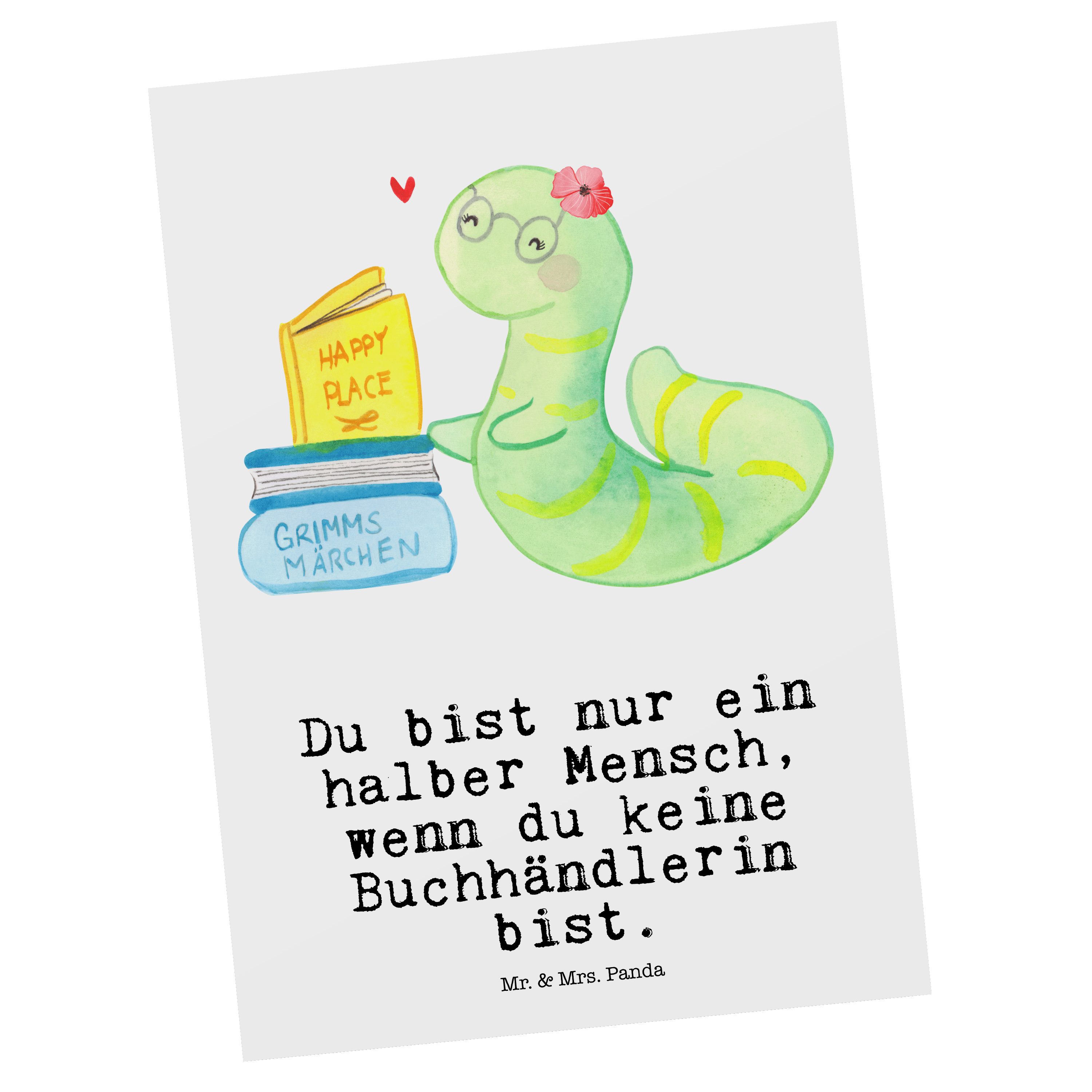 Mr. & Mrs. Panda Postkarte Ausbildung, - Buchhandlung, mit Buchhändlerin Weiß - K Geschenk, Herz