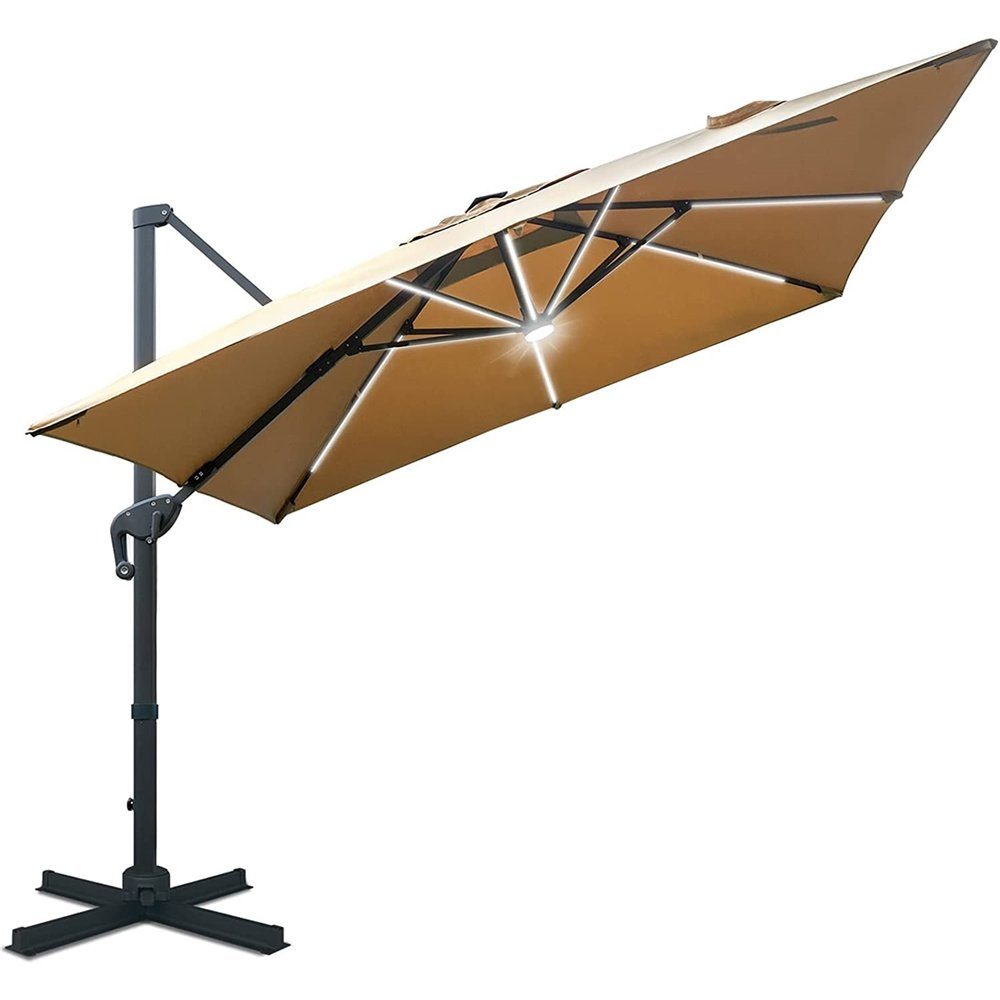 Melko Sonnenschirm Sonnenschirm Kurbelschirm 300 x 300 cm Ampelschirm LED Gartenschirm, LxB: 300,00x300,00 cm, Stück, neigbar