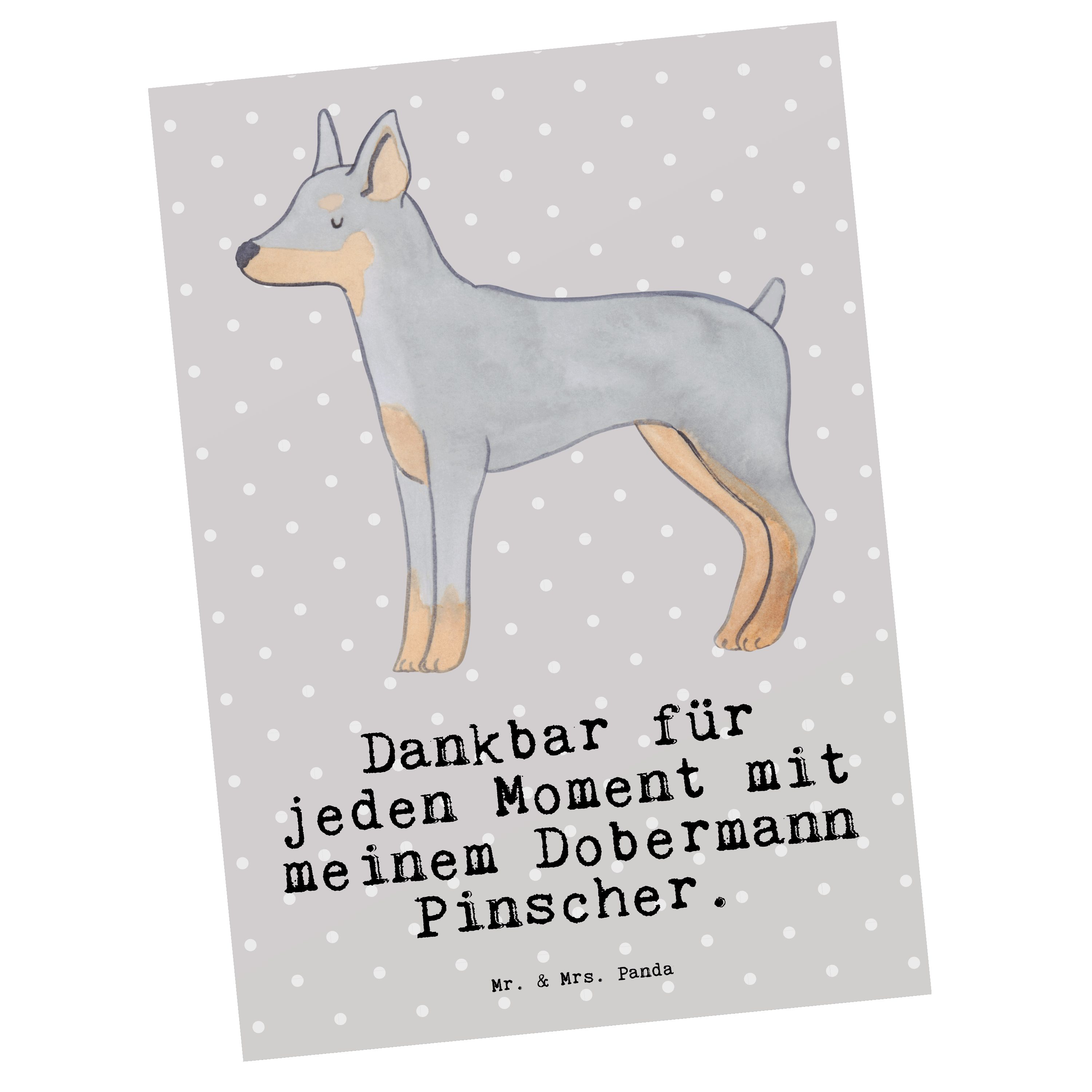 Mr. & Mrs. Panda Postkarte Dobermann Pinscher Moment - Grau Pastell - Geschenk, Rassehund, Gebur