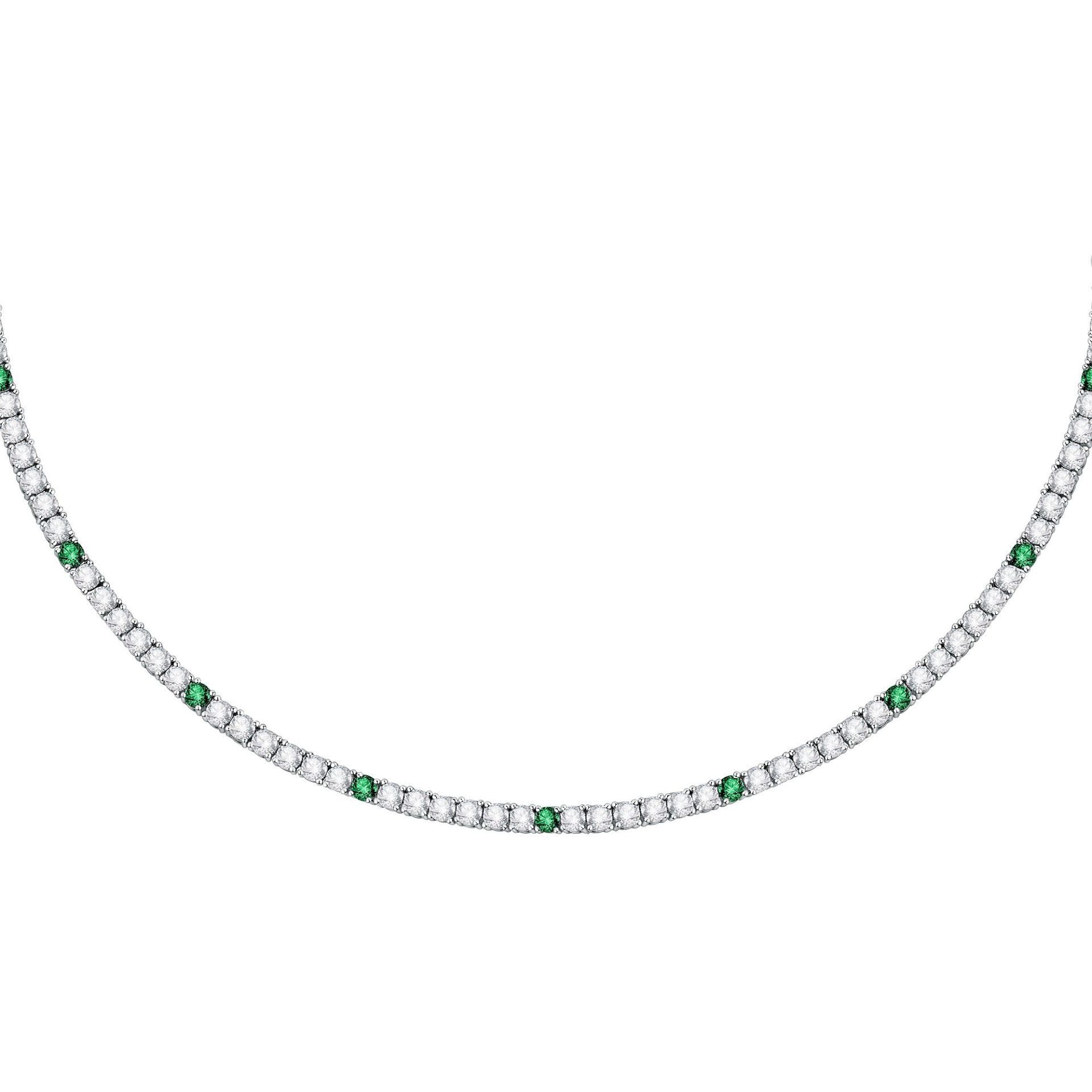 MORELLATO Silberkette Tesori Halskette SAIW243 925 Silber Zirkonia Grün Weiß 38+4 cm