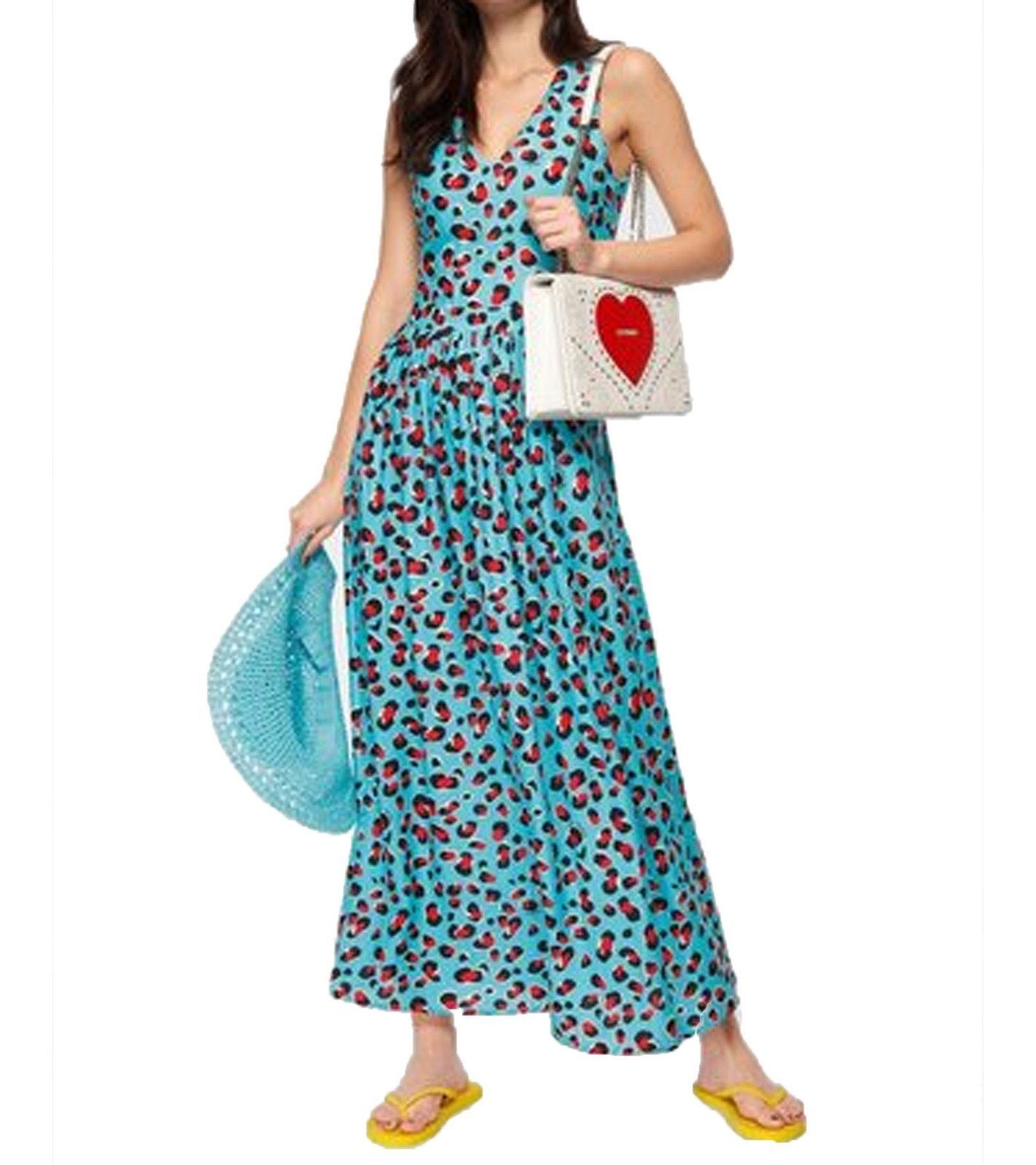 Moschino Maxikleid »LOVE MOSCHINO Maxi-Kleid locker fallendes Damen  Sommer-Kleid mit Taschen Leo Print Türkis« online kaufen | OTTO