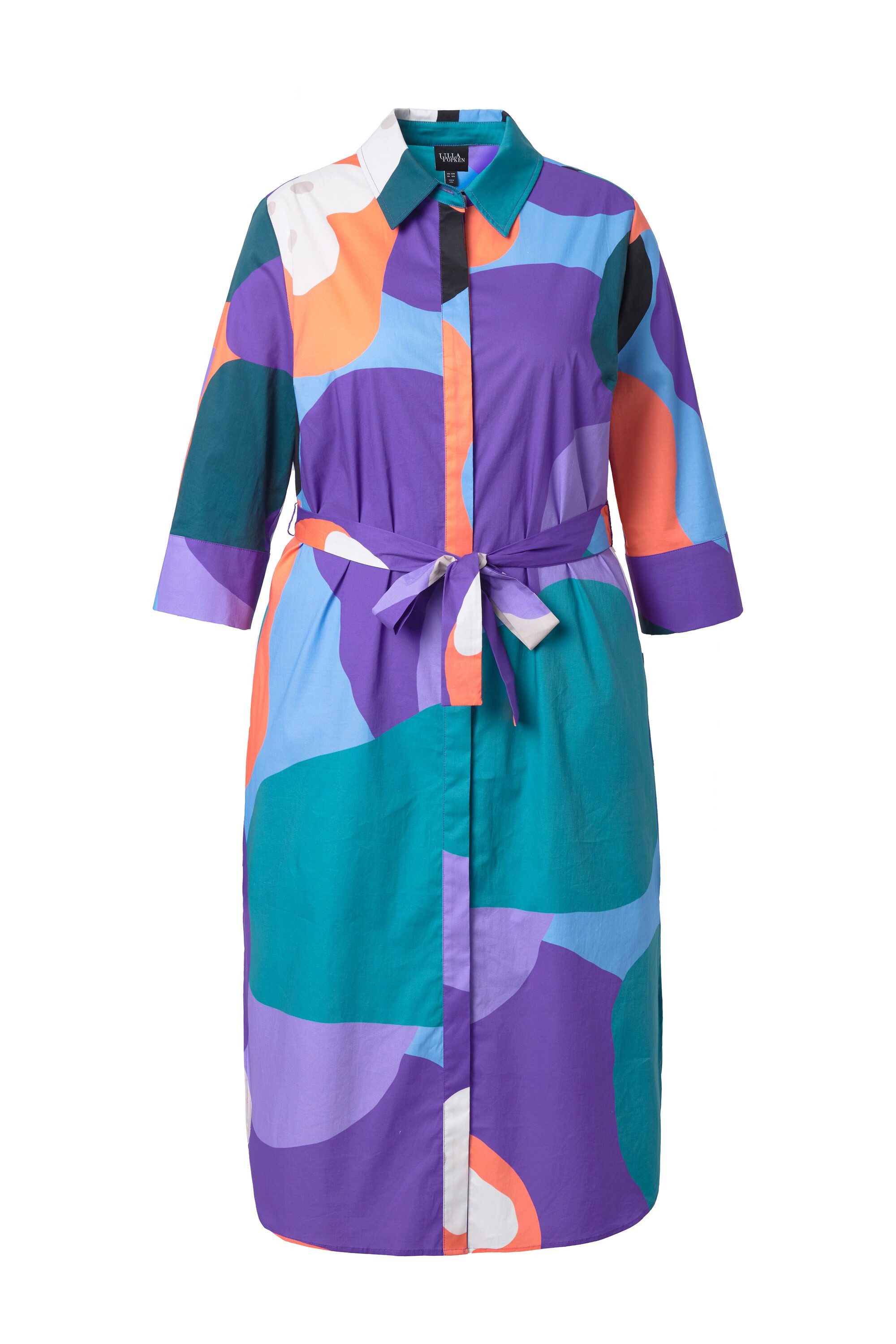 Ulla Popken Maxikleid Hemdblusen-Midikleid Grafik A-Linie Hemdkragen